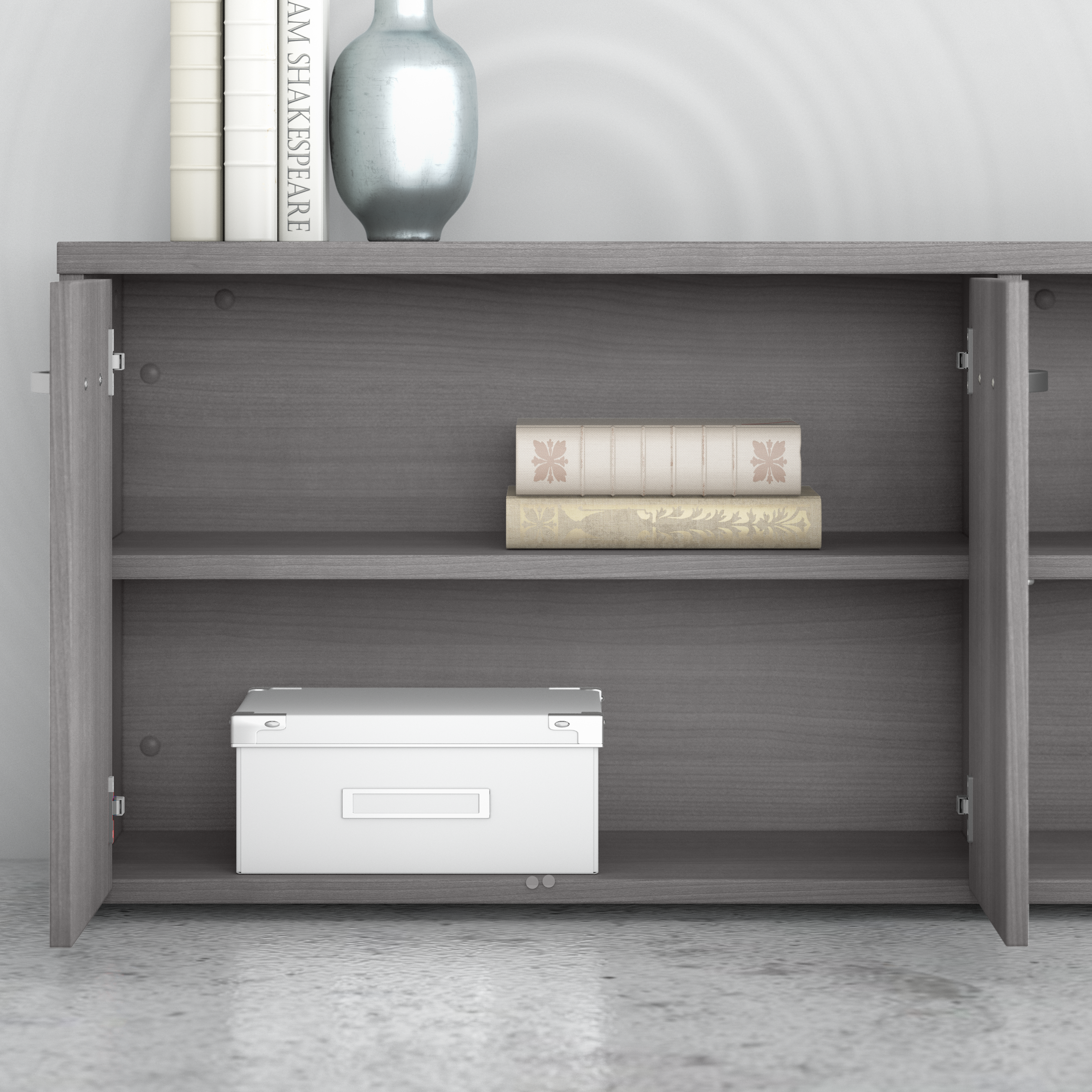 Shop Bush Business Furniture Studio A Low Storage Cabinet with Doors and Shelves 03 SDS160PG-Z #color_platinum gray