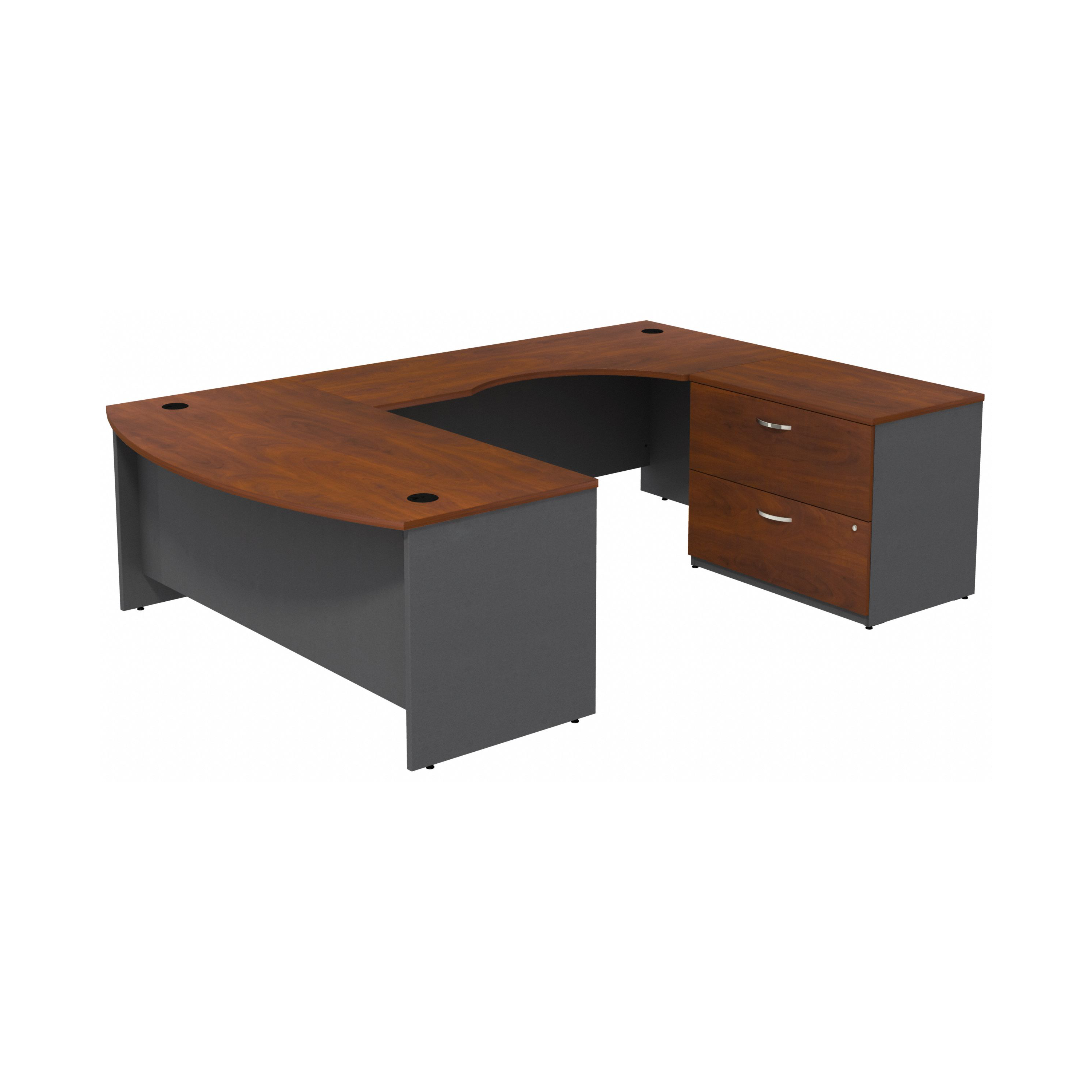 Shop Bush Business Furniture Series C Bow Front Right Handed U Shaped Desk with 2 Drawer Lateral File Cabinet 02 SRC019HCRSU #color_hansen cherry/graphite gray