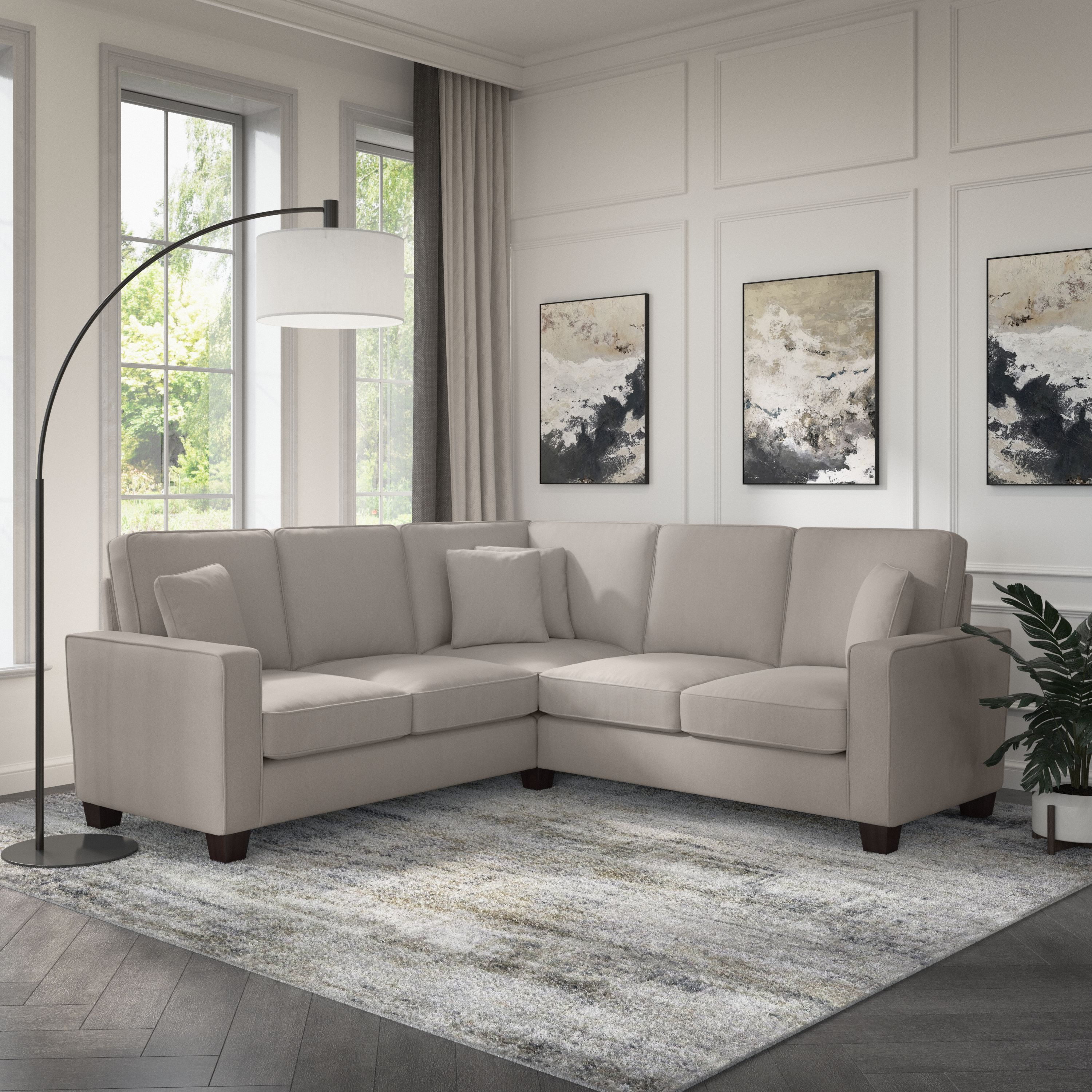 Shop Bush Furniture Stockton 87W L Shaped Sectional Couch 01 SNY86SBGH-03K #color_beige herringbone fabric
