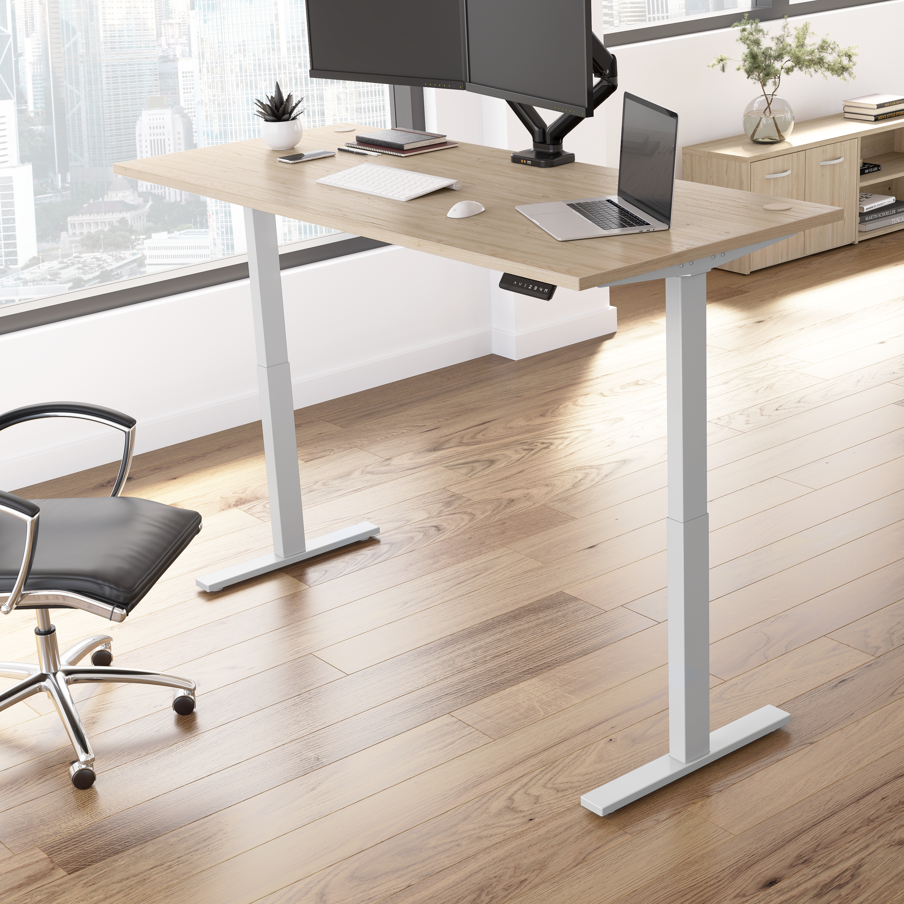 Shop Move 60 Series by Bush Business Furniture 72W x 30D Electric Height Adjustable Standing Desk 01 M6S7230NESK #color_natural elm/cool gray metallic