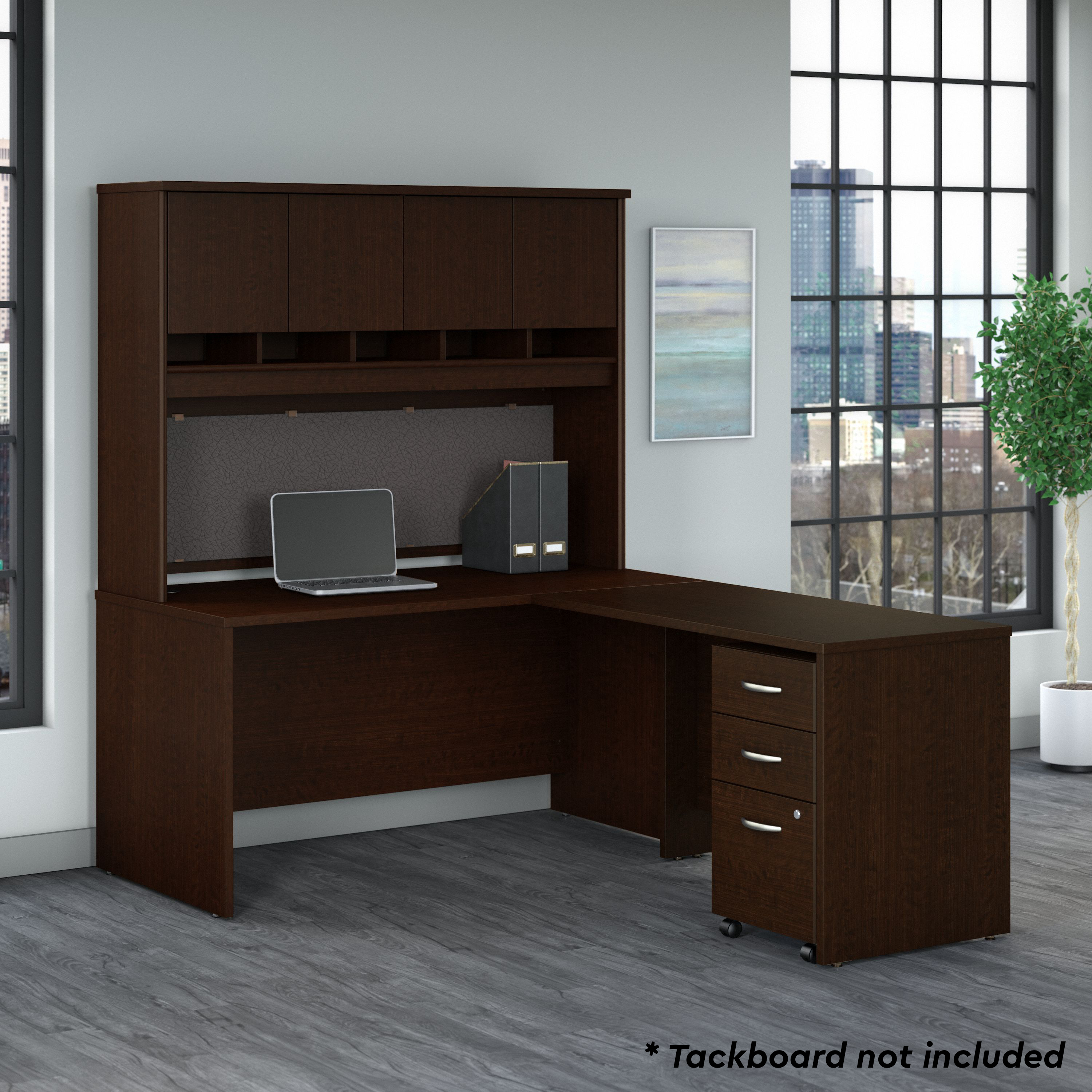Shop Bush Business Furniture Series C 60W L Shaped Desk with Hutch and Mobile File Cabinet 01 SRC147MRSU #color_mocha cherry