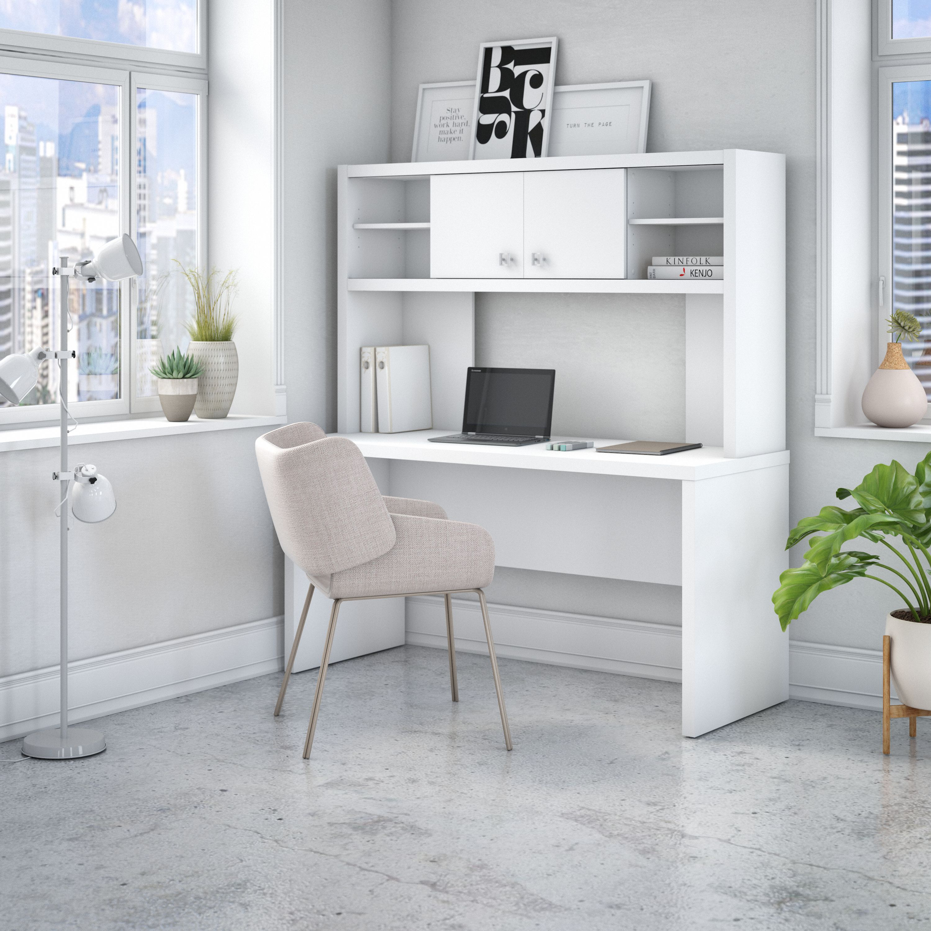 Shop Bush Business Furniture Echo 60W Credenza Desk with Hutch 01 ECH030PW #color_pure white