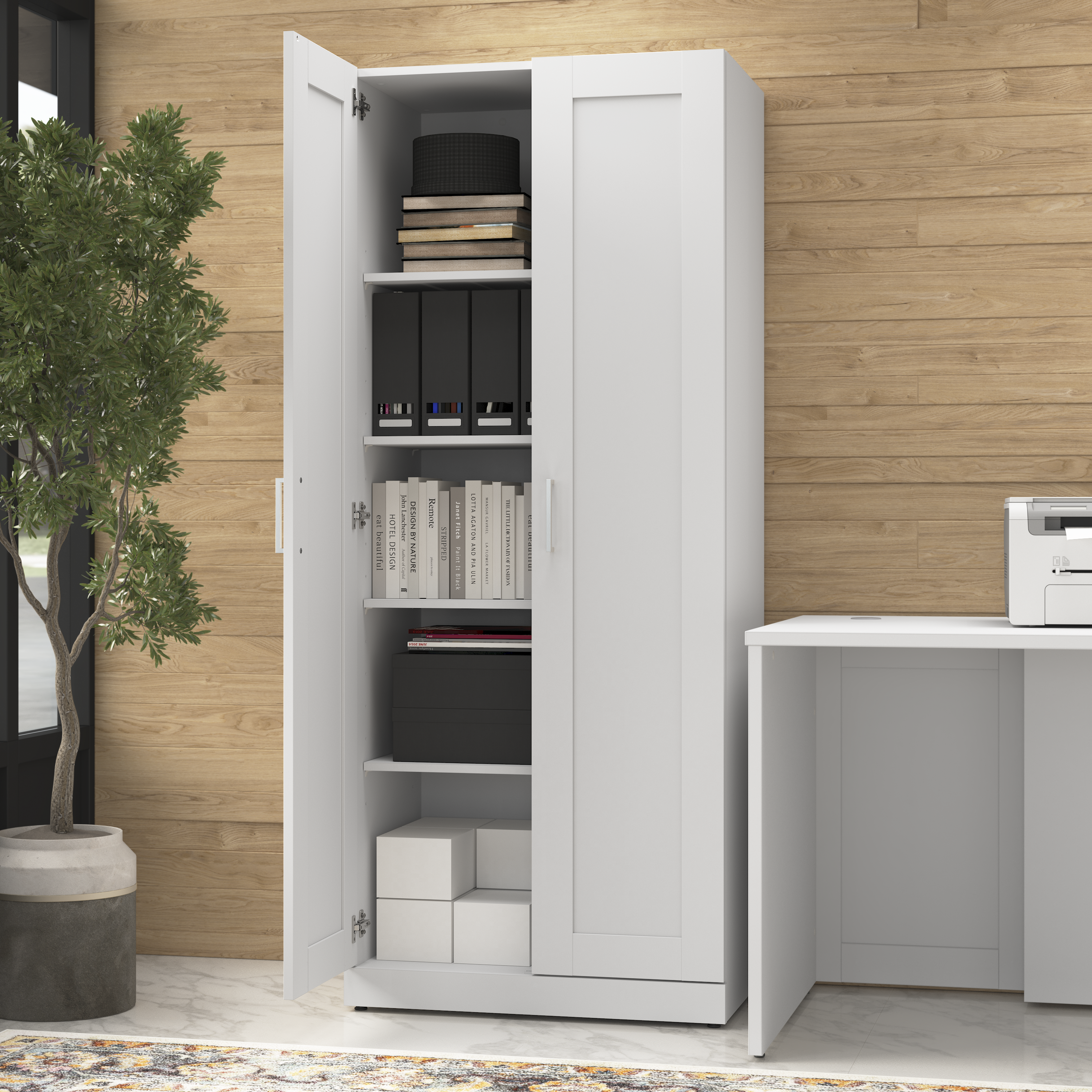 Shop Bush Business Furniture Hampton Heights 30W Tall Storage Cabinet with Doors and Shelves 06 HHS630WH-Z #color_white