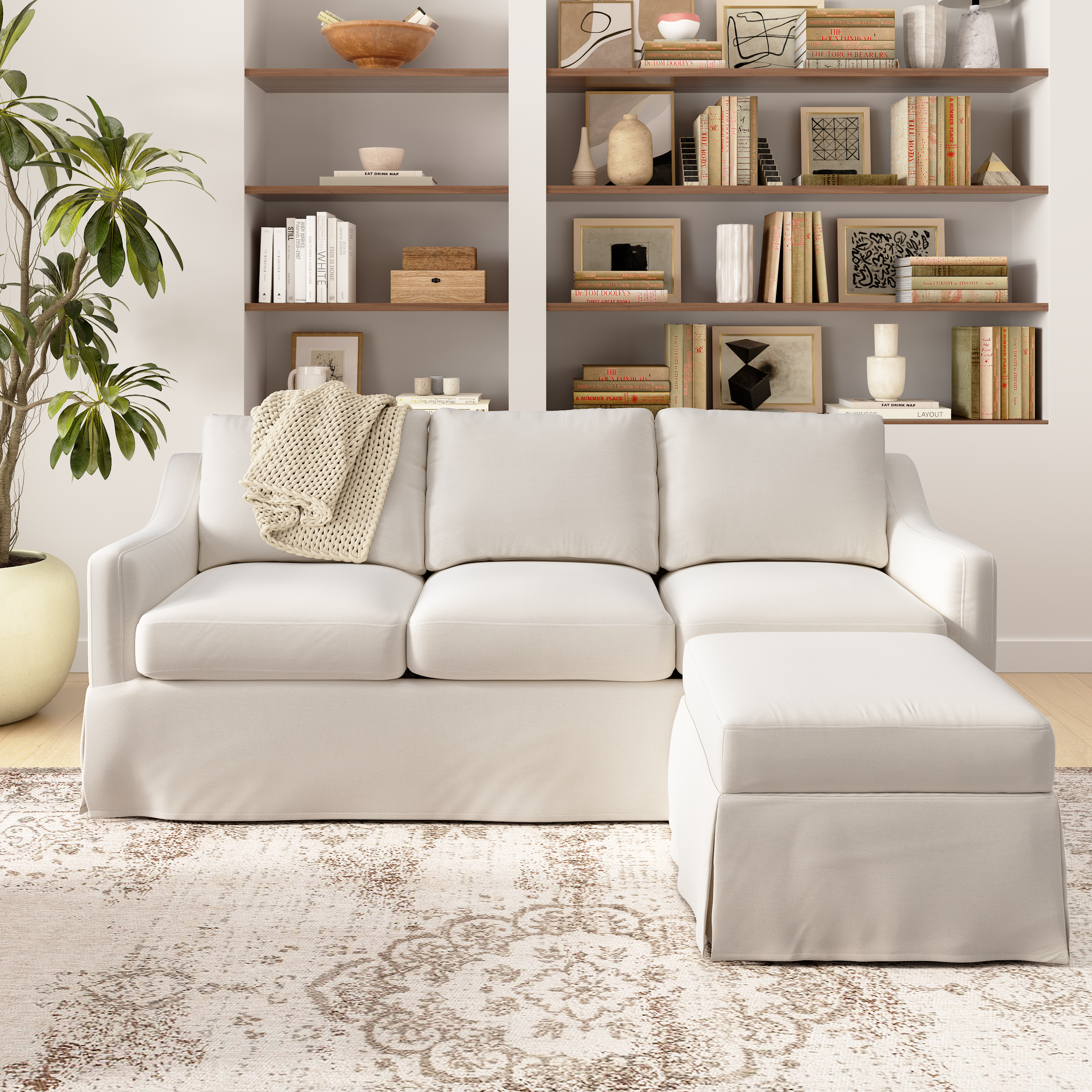 Shop Bush Home Harper 80W Sofa and Storage Ottoman with Slipcovers HAR003IYB 2 #color_ivory basketweave fabric