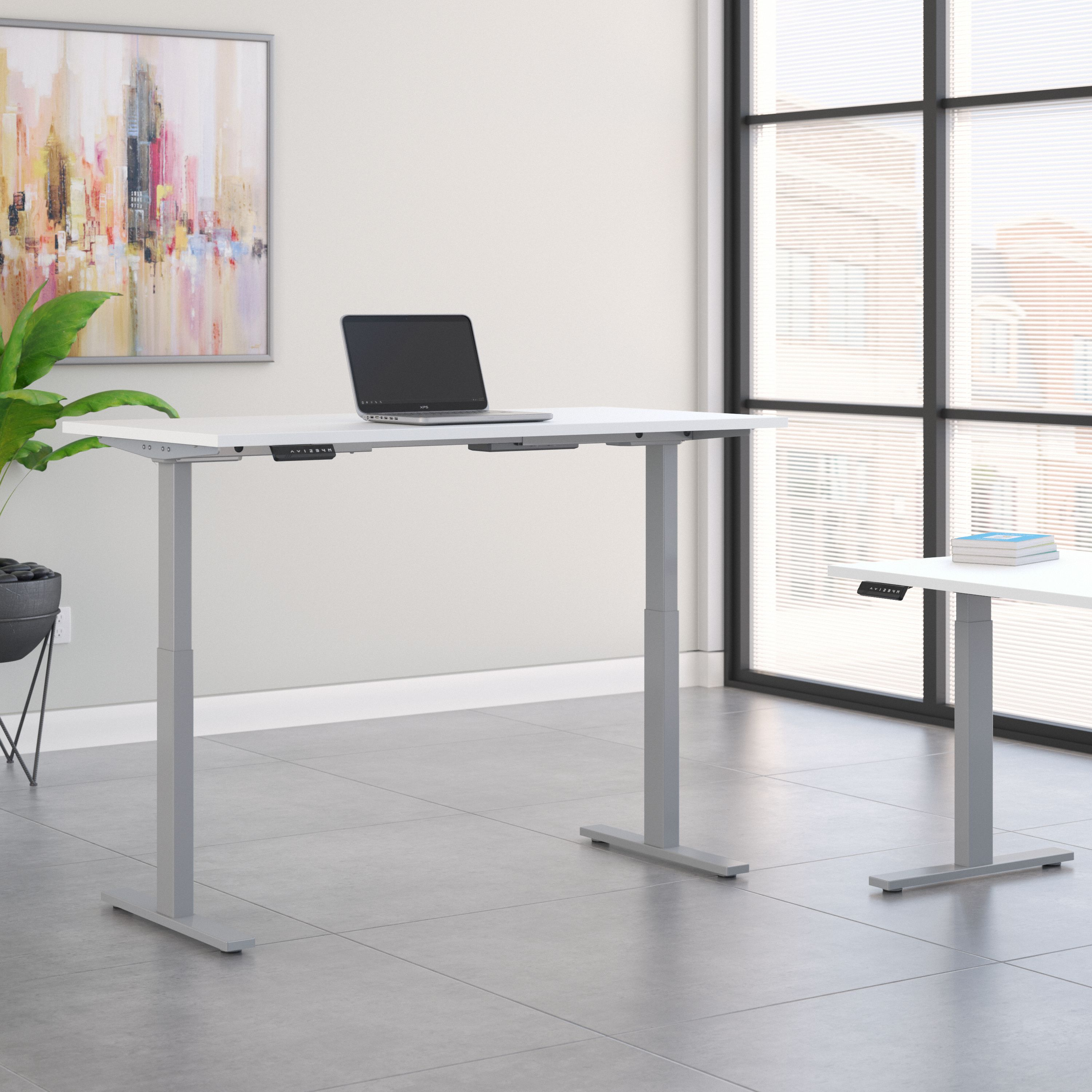 Shop Move 60 Series by Bush Business Furniture 60W x 30D Height Adjustable Standing Desk 01 M6S6030WHSK #color_white/cool gray metallic