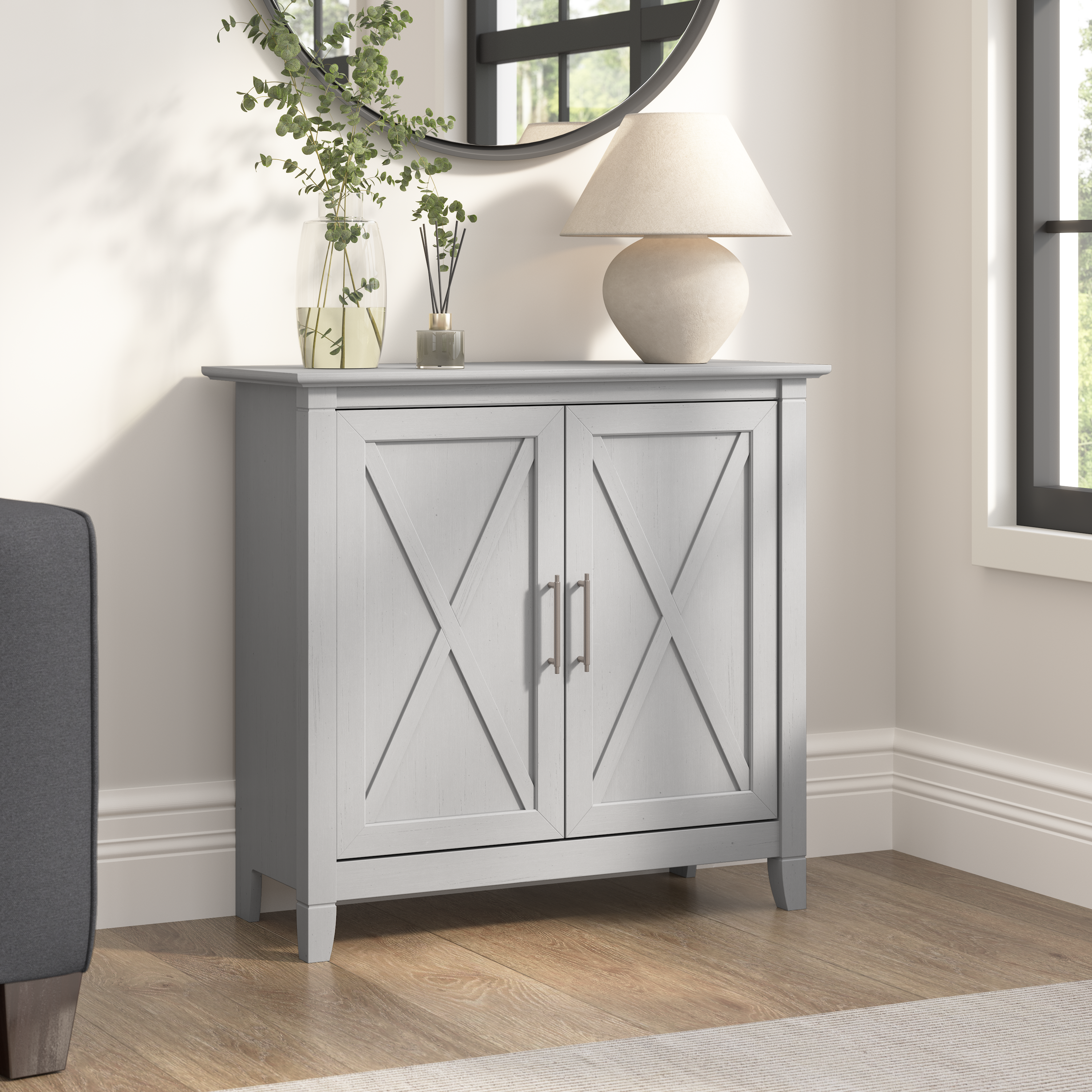 Shop Bush Furniture Key West Small Storage Cabinet with Doors and Shelves 01 KWS232CG-03 #color_cape cod gray