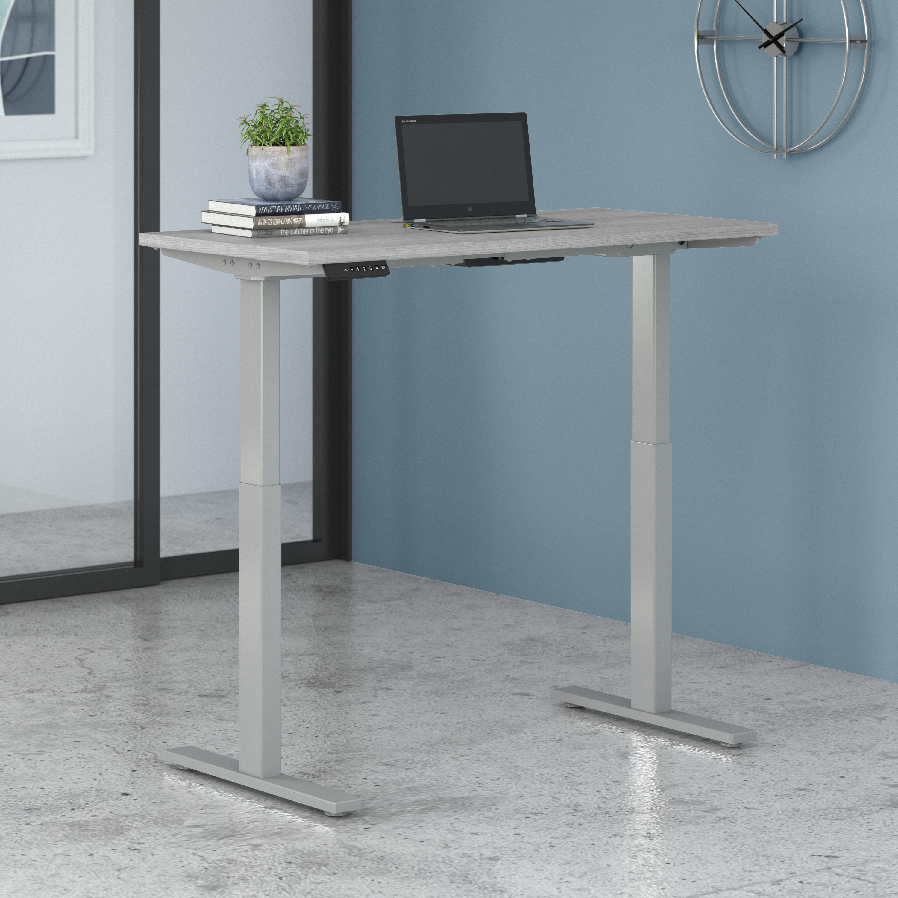 Shop Move 60 Series by Bush Business Furniture 48W x 24D Electric Height Adjustable Standing Desk 01 M6S4824PGSK #color_platinum gray/cool gray metallic