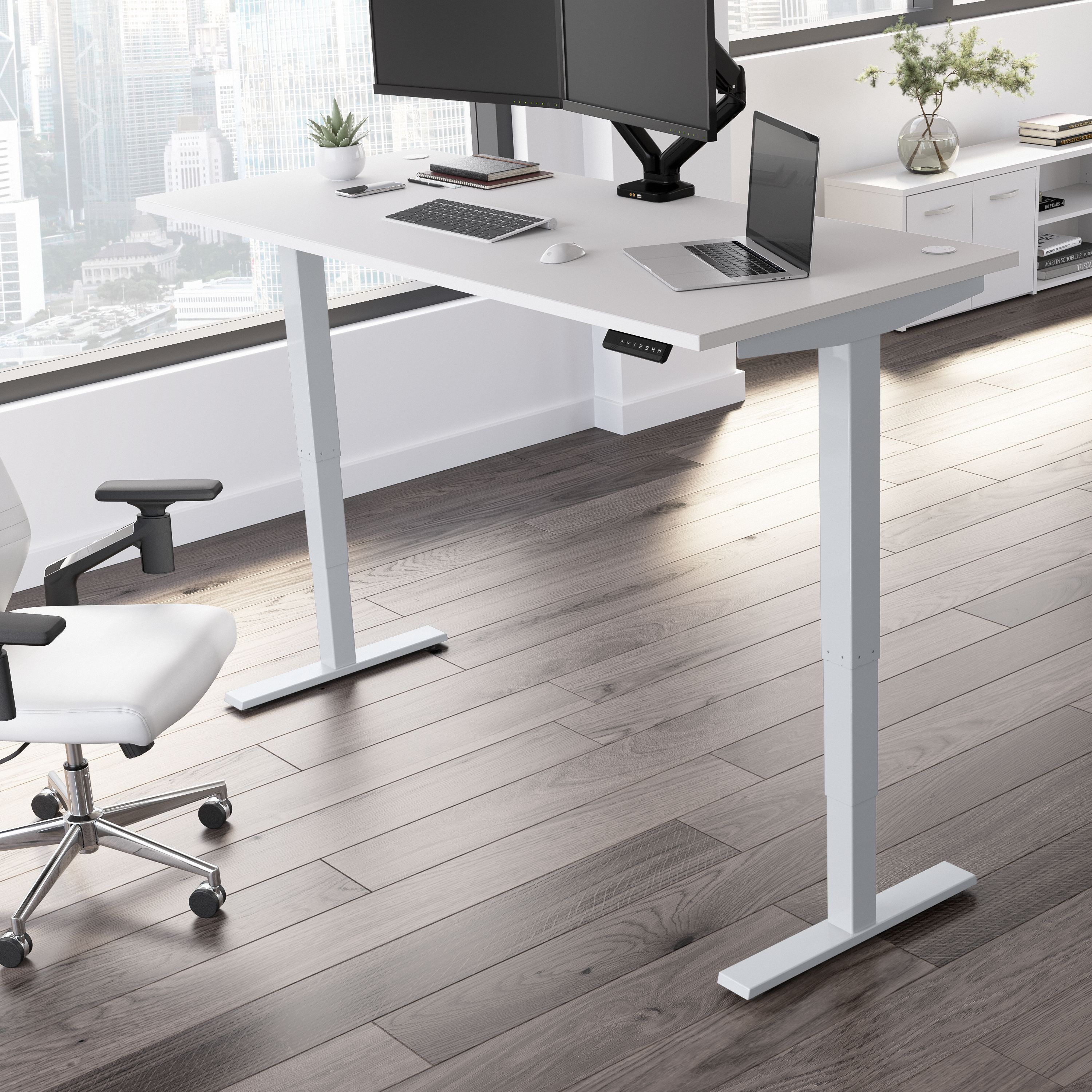 Shop Move 40 Series by Bush Business Furniture 72W x 30D Electric Height Adjustable Standing Desk 01 M4S7230WHSK #color_white/cool gray metallic