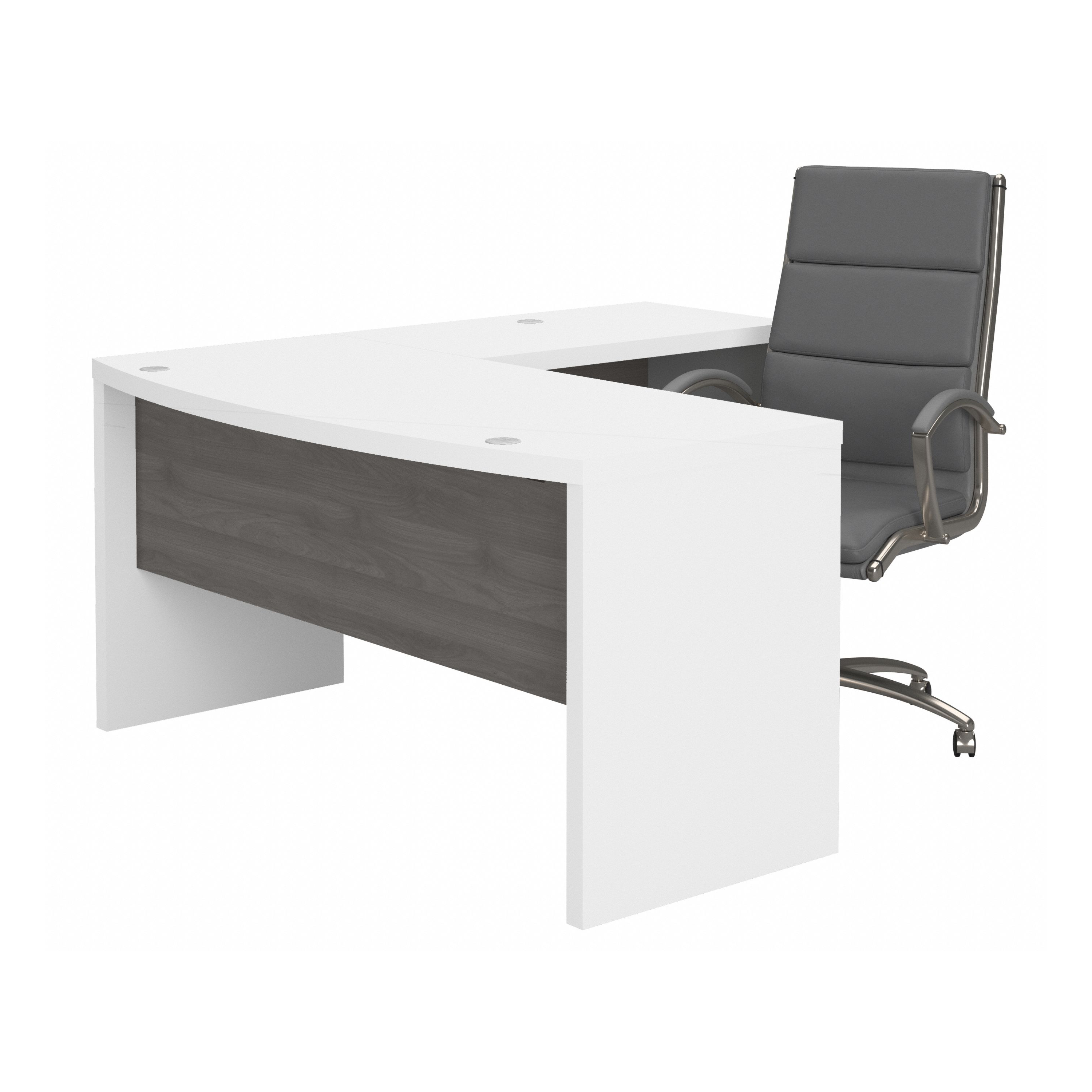 Shop Bush Business Furniture Echo L Shaped Bow Front Desk with High Back Chair 02 ECH034WHMG #color_pure white/modern gray