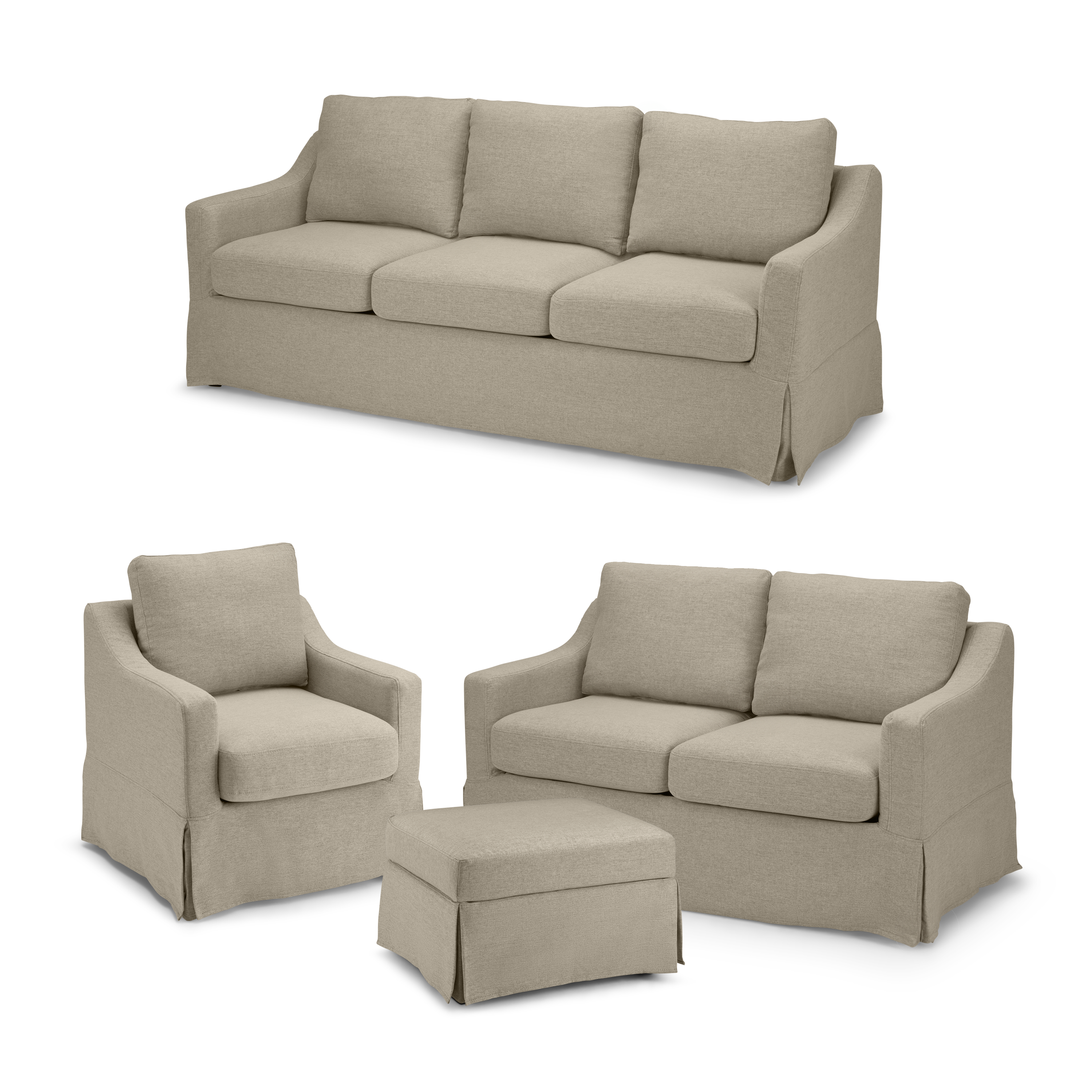 Shop Bush Home Harper 80W Sofa, 57W Loveseat, Swivel Accent Chair, and Storage Ottoman with Slipcovers HAR007SDB 1 #color_sand basketweave fabric