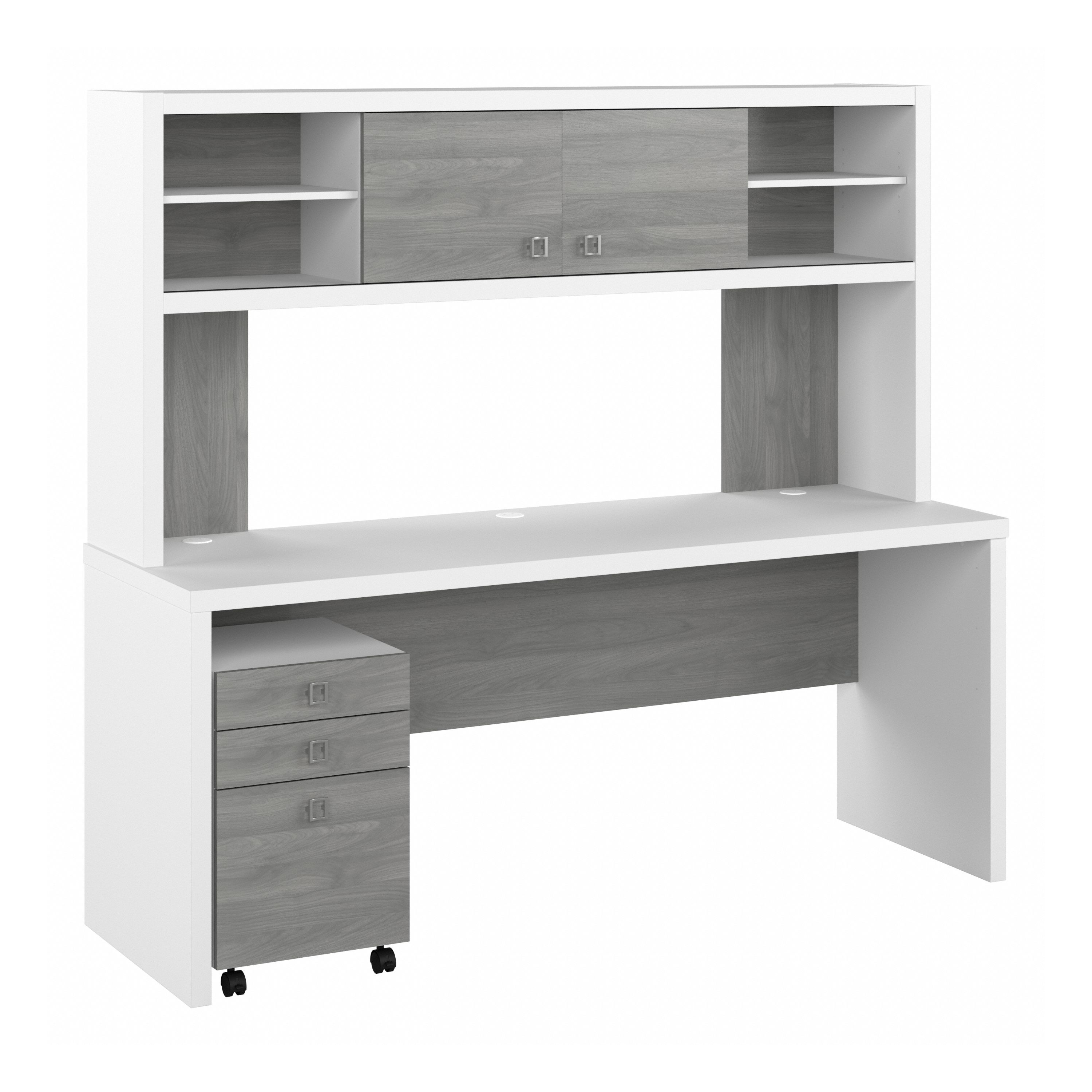Shop Bush Business Furniture Echo 72W Computer Desk with Hutch and 3 Drawer Mobile File Cabinet 02 ECH048WHMG #color_pure white/modern gray
