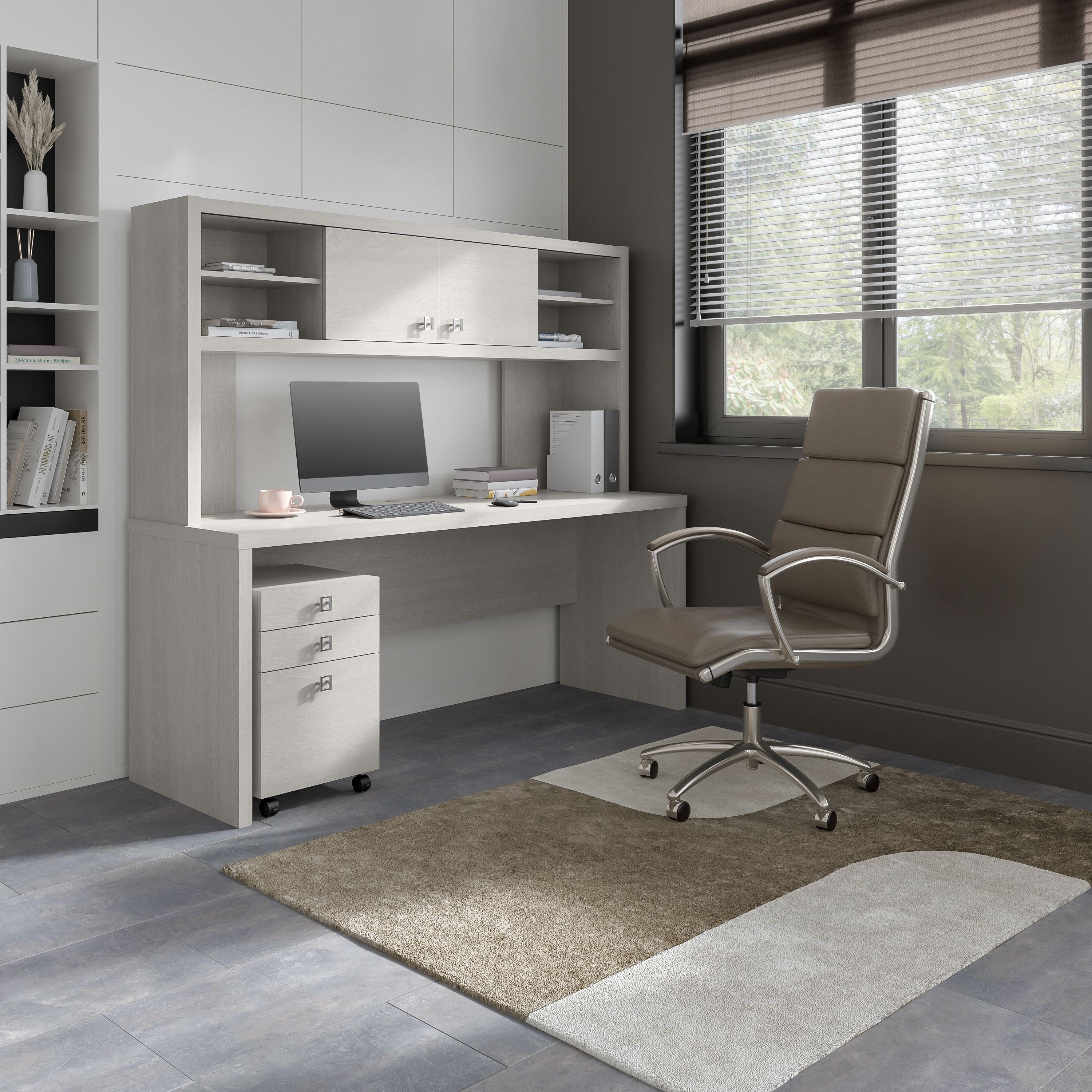Shop Bush Business Furniture Echo 72W Computer Desk with Hutch and 3 Drawer Mobile File Cabinet 01 ECH048GS #color_gray sand