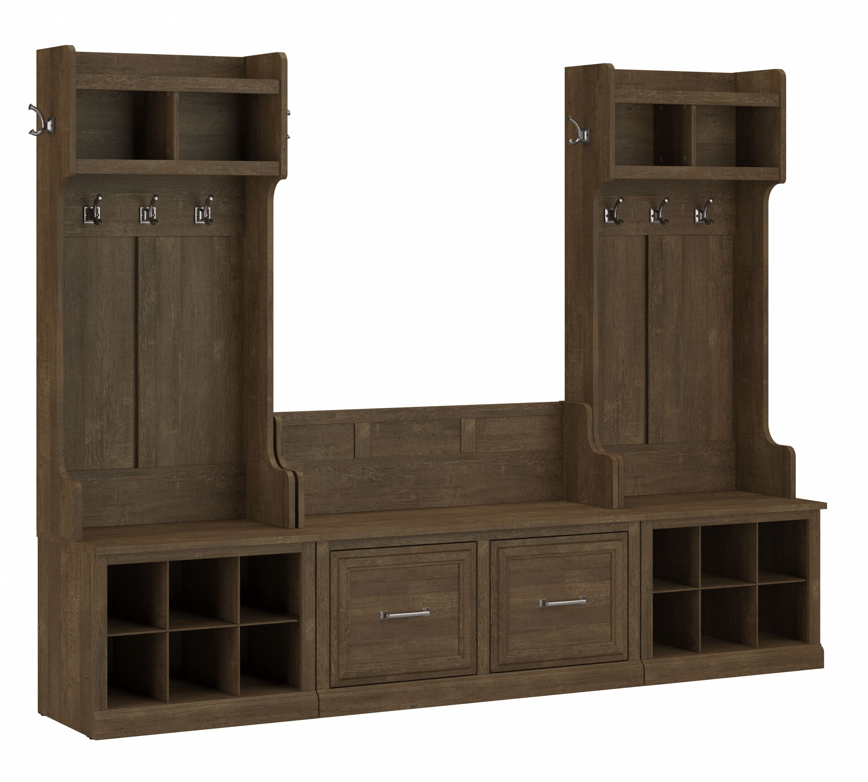 Shop Bush Furniture Woodland Entryway Storage Set with Hall Trees and Shoe Bench with Doors 02 WDL011ABR #color_ash brown