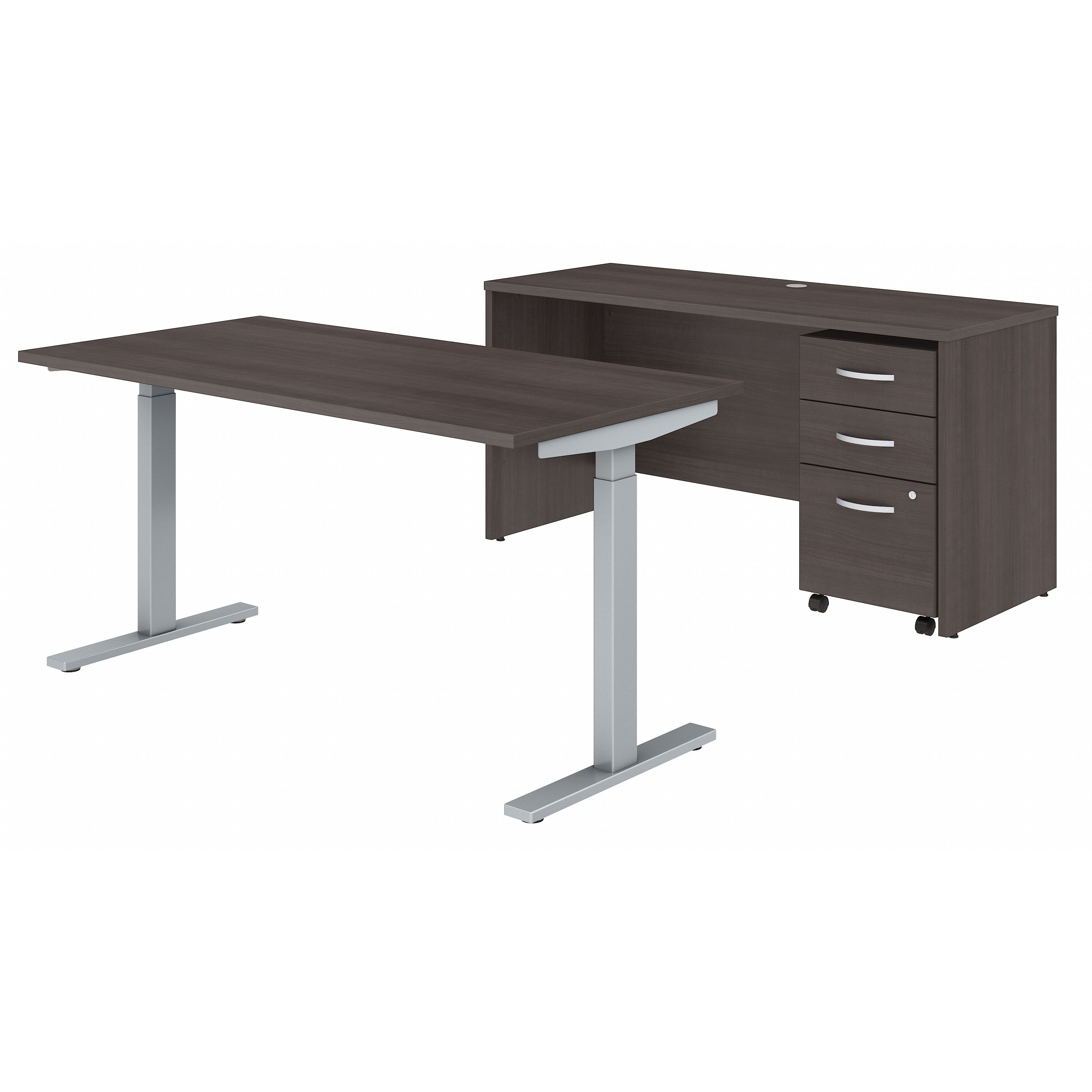 Shop Bush Business Furniture Studio C 60W x 30D Height Adjustable Standing Desk, Credenza and Mobile File Cabinet 02 STC017SGSU #color_storm gray