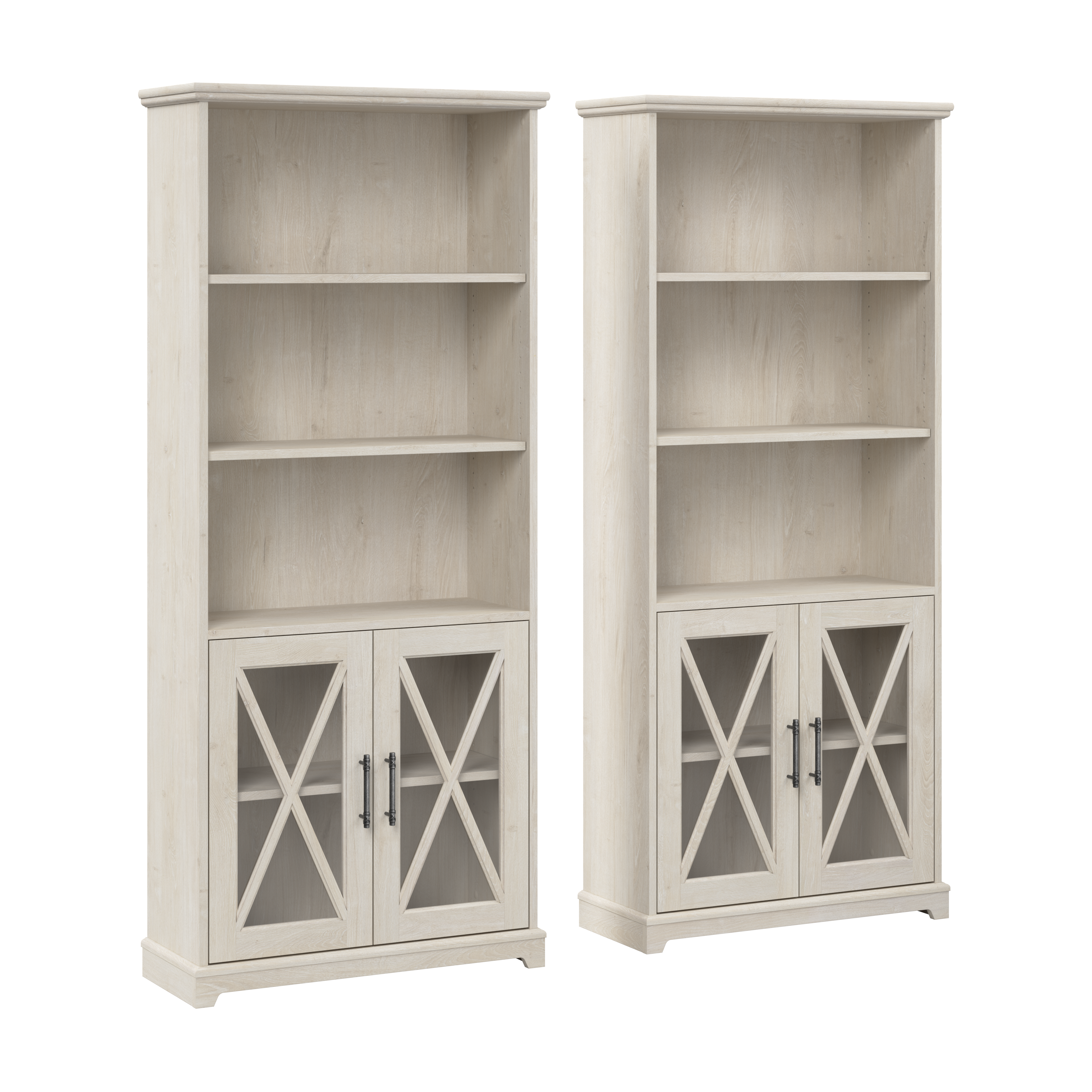 Shop Bush Furniture Lennox Farmhouse 5 Shelf Bookcase with Glass Doors - Set of 2 02 LEN001LW #color_linen white oak
