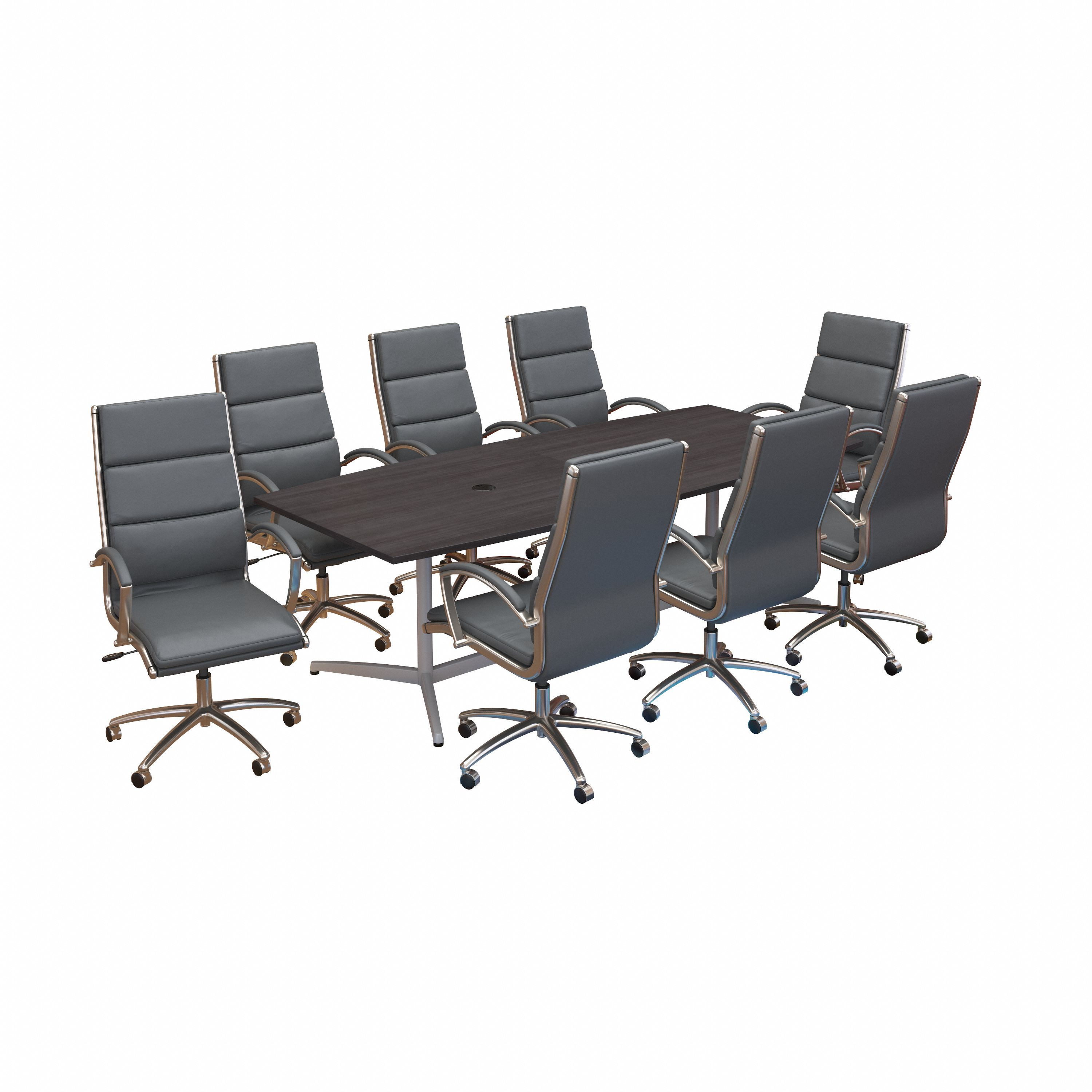 Shop Bush Business Furniture 96W x 42D Boat Shaped Conference Table with Metal Base and Set of 8 High Back Office Chairs 02 CTB001SG #color_storm gray