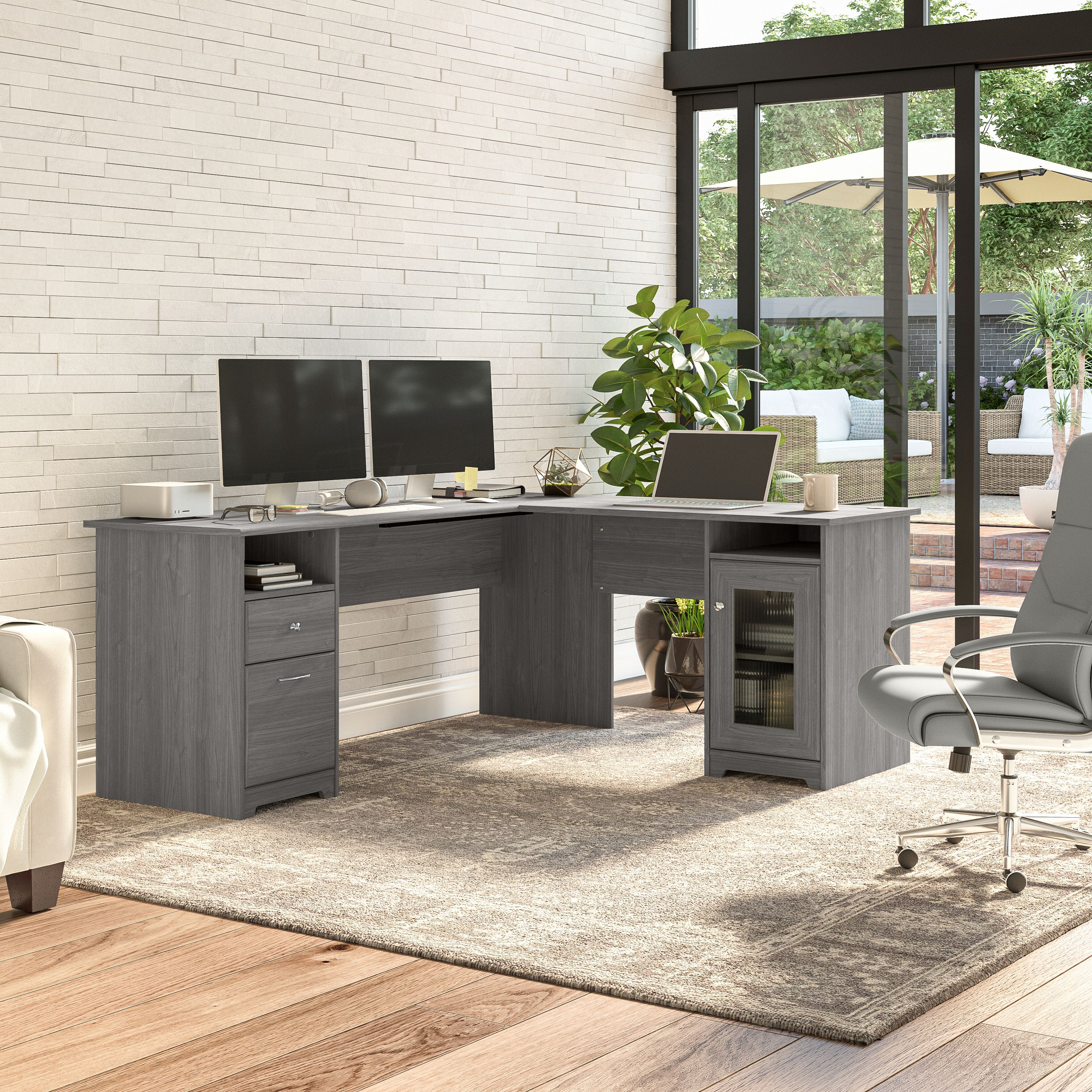 Shop Bush Furniture Cabot 72W L Shaped Computer Desk with Storage 01 CAB072MG #color_modern gray