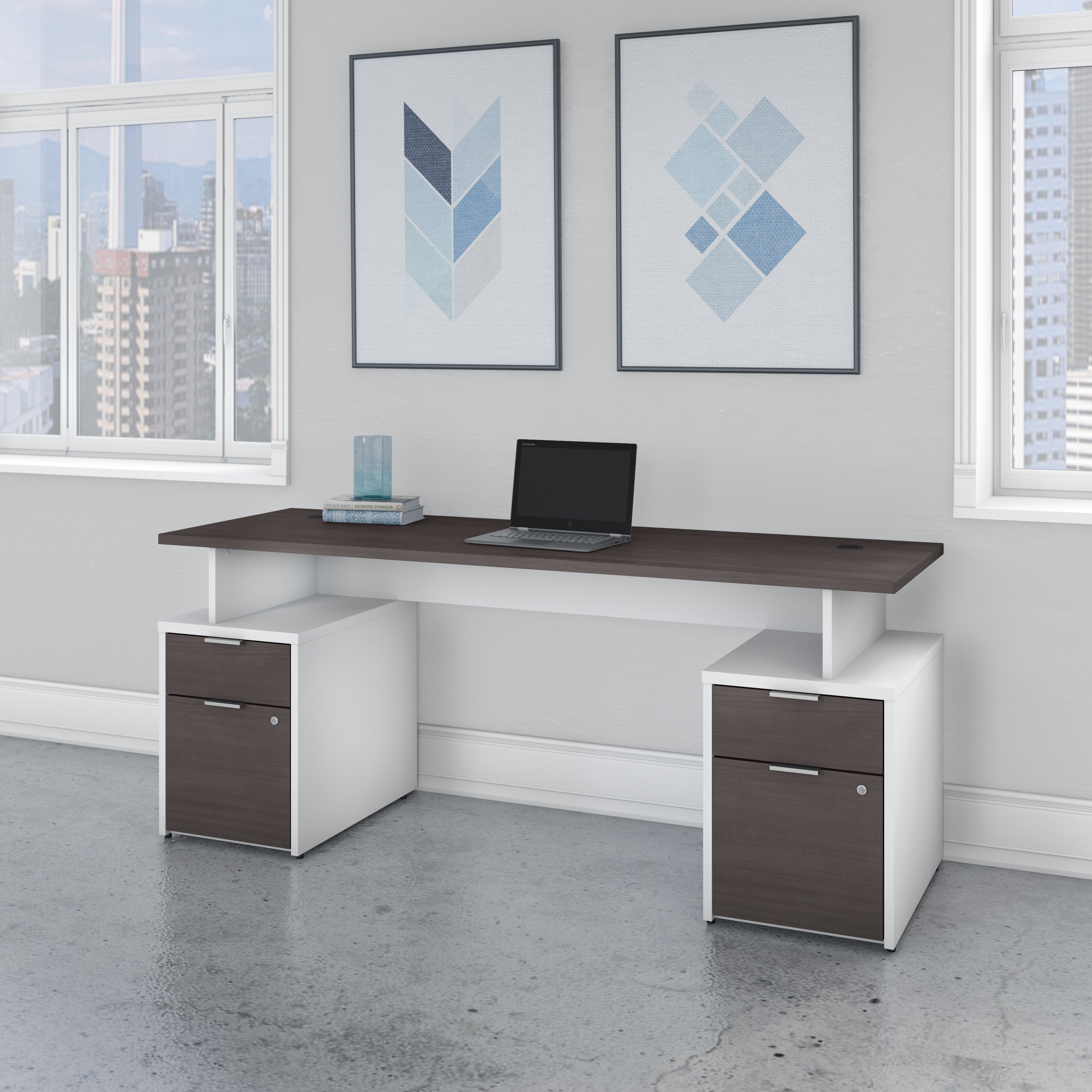 Shop Bush Business Furniture Jamestown 72W Desk with 4 Drawers 01 JTN005SGWHSU #color_storm gray/white