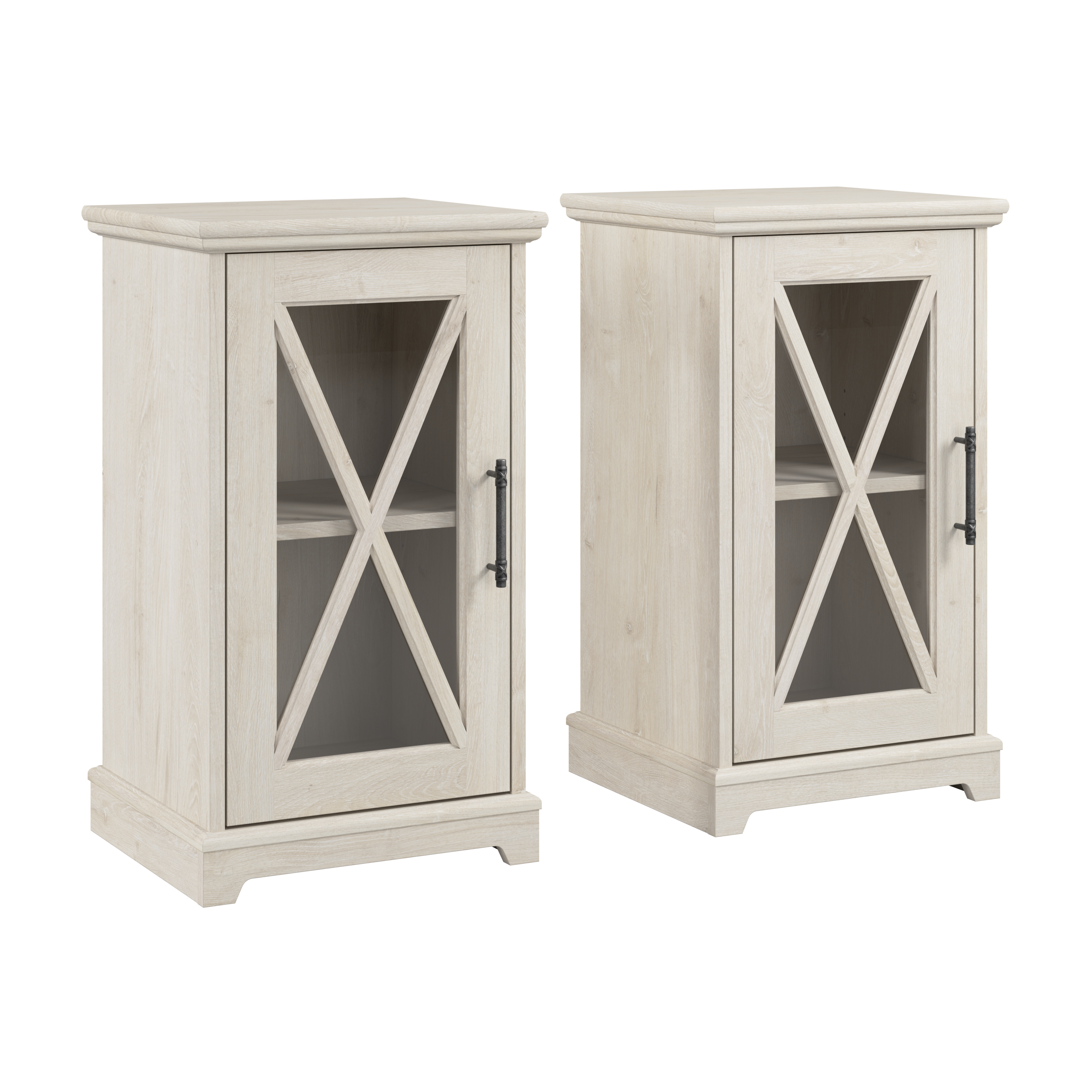 Shop Bush Furniture Lennox Small Farmhouse End Table with Storage - Set of 2 02 LEN002LW #color_linen white oak