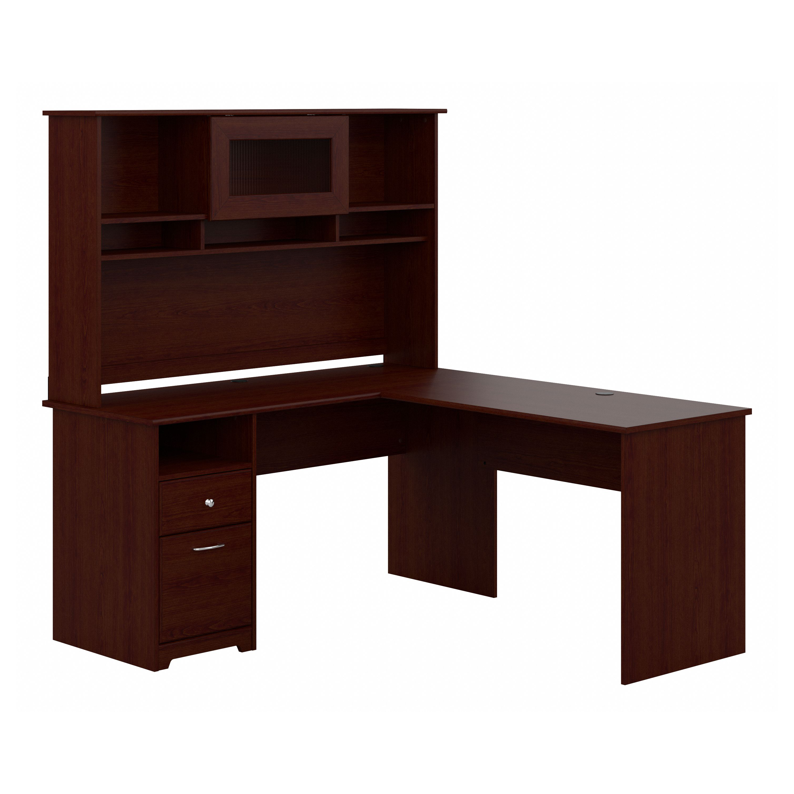 Shop Bush Furniture Cabot 60W L Shaped Computer Desk with Hutch and Drawers 02 CAB046HVC #color_harvest cherry