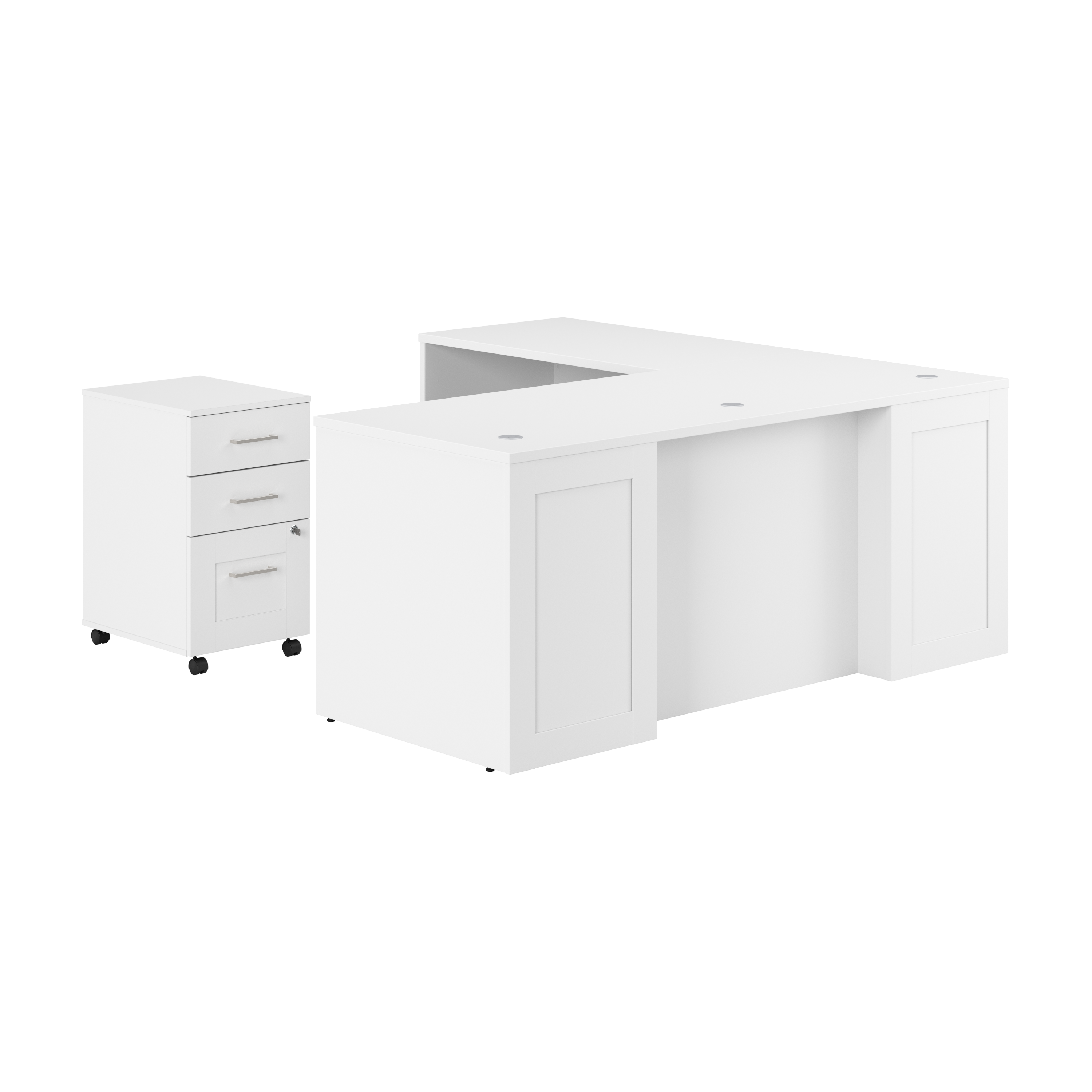 Shop Bush Business Furniture Hampton Heights 72W x 30D Executive L-Shaped Desk with 3 Drawer Mobile File Cabinet 02 HHD001WH #color_white