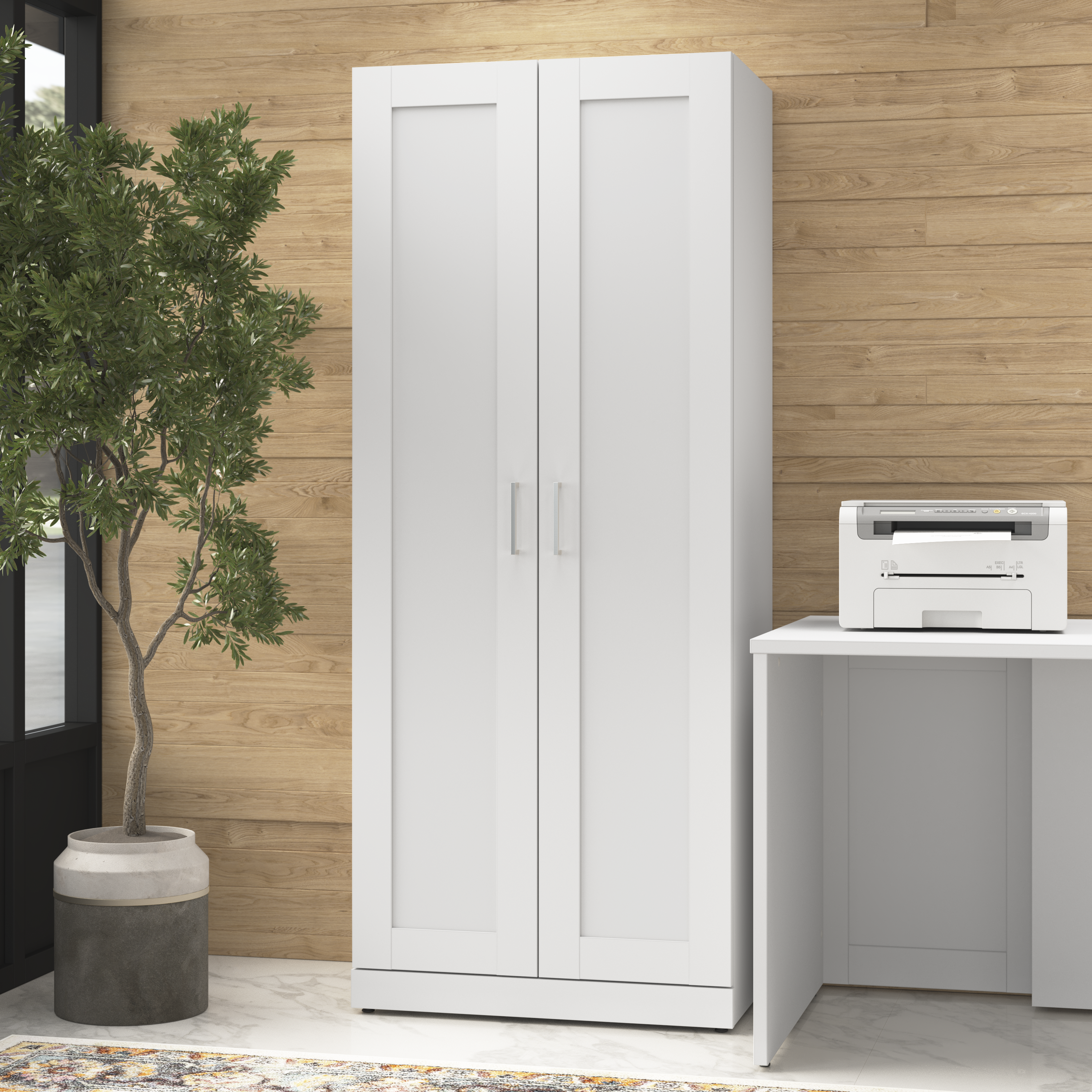 Shop Bush Business Furniture Hampton Heights 30W Tall Storage Cabinet with Doors and Shelves 01 HHS630WH-Z #color_white