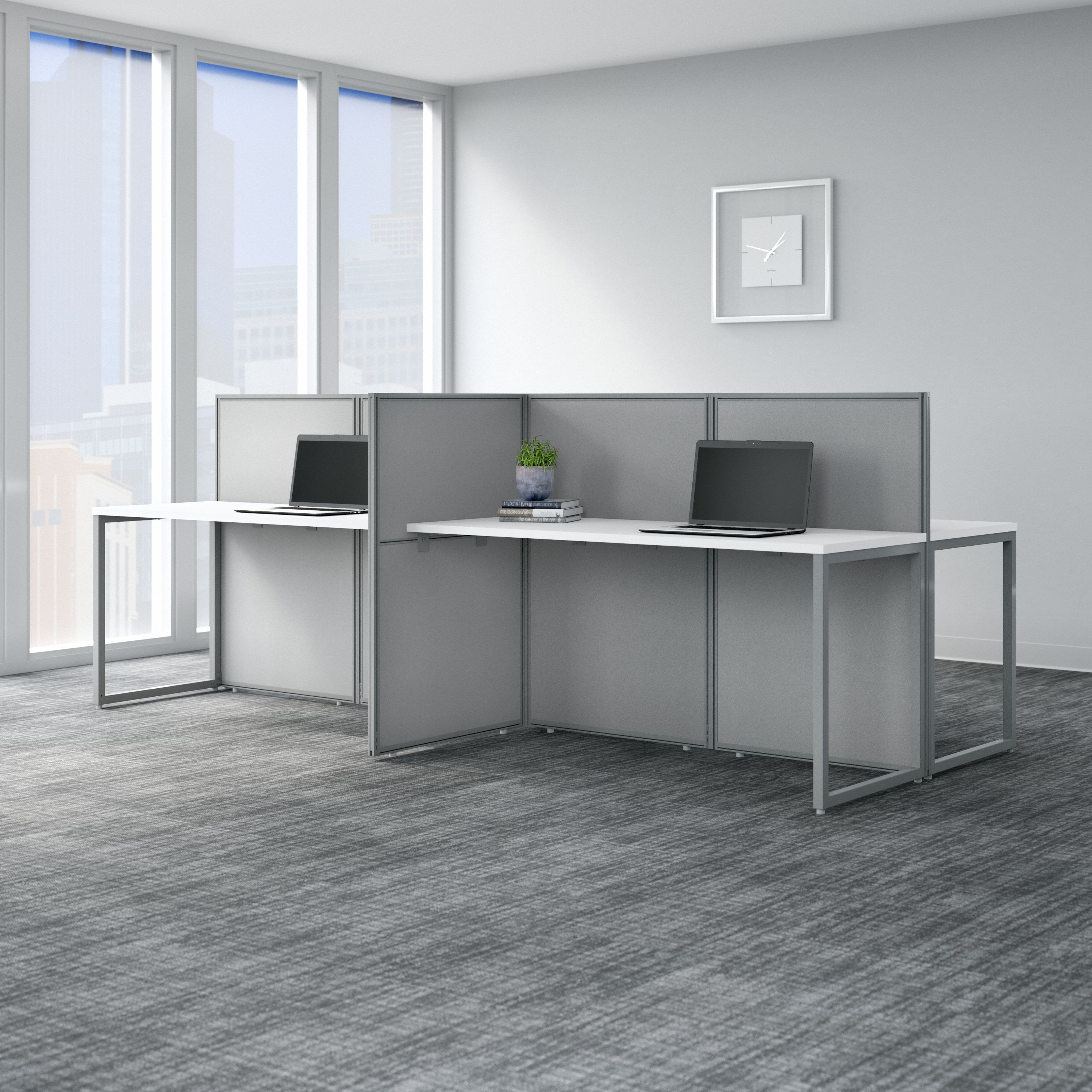 Shop Bush Business Furniture Easy Office 60W 4 Person Cubicle Desk Workstation with 45H Panels 01 EOD660WH-03K #color_pure white/silver gray fabric