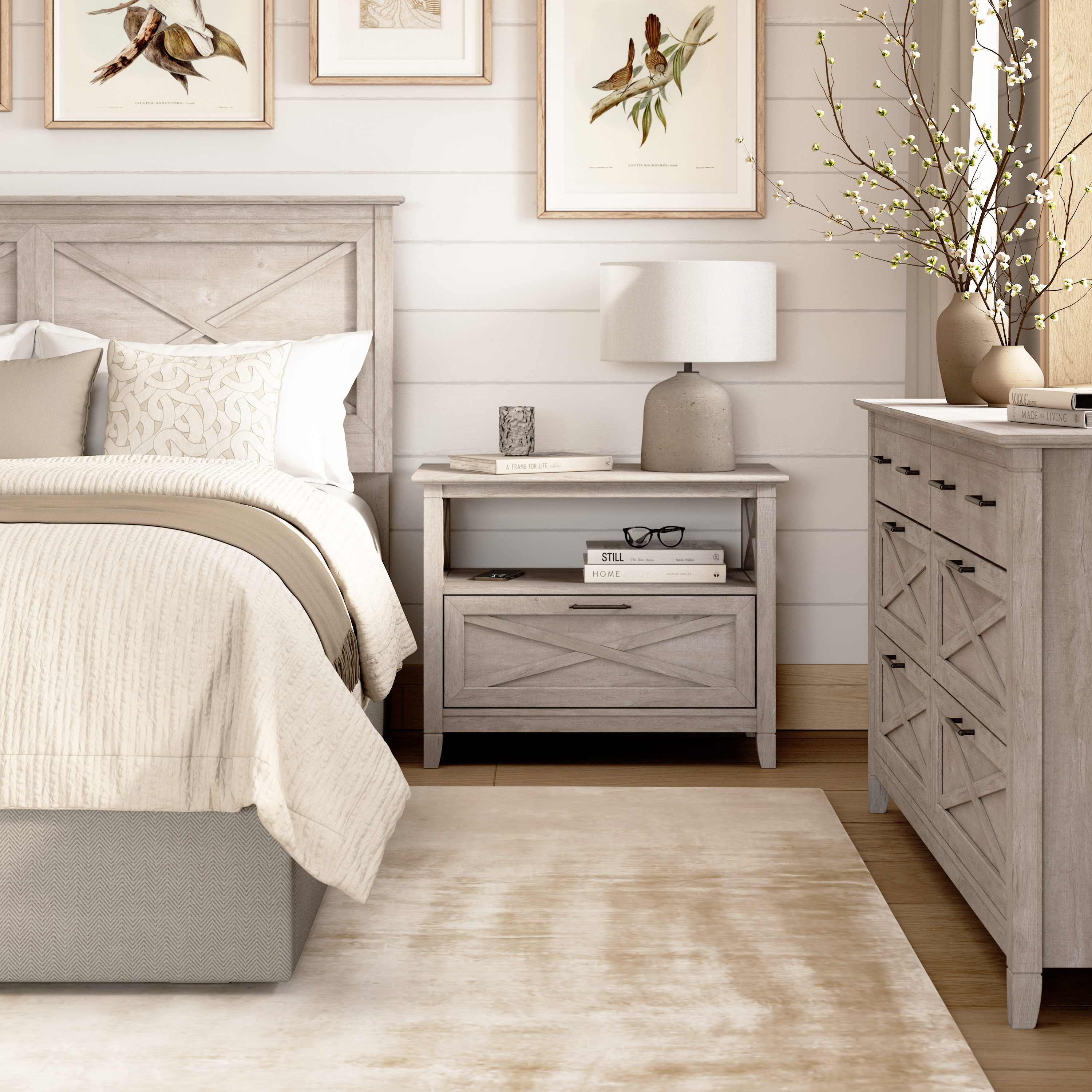 Bush Home Key West 65W Full/Queen Headboard with 6 Drawer Dresser and Set of 2 Nightstands