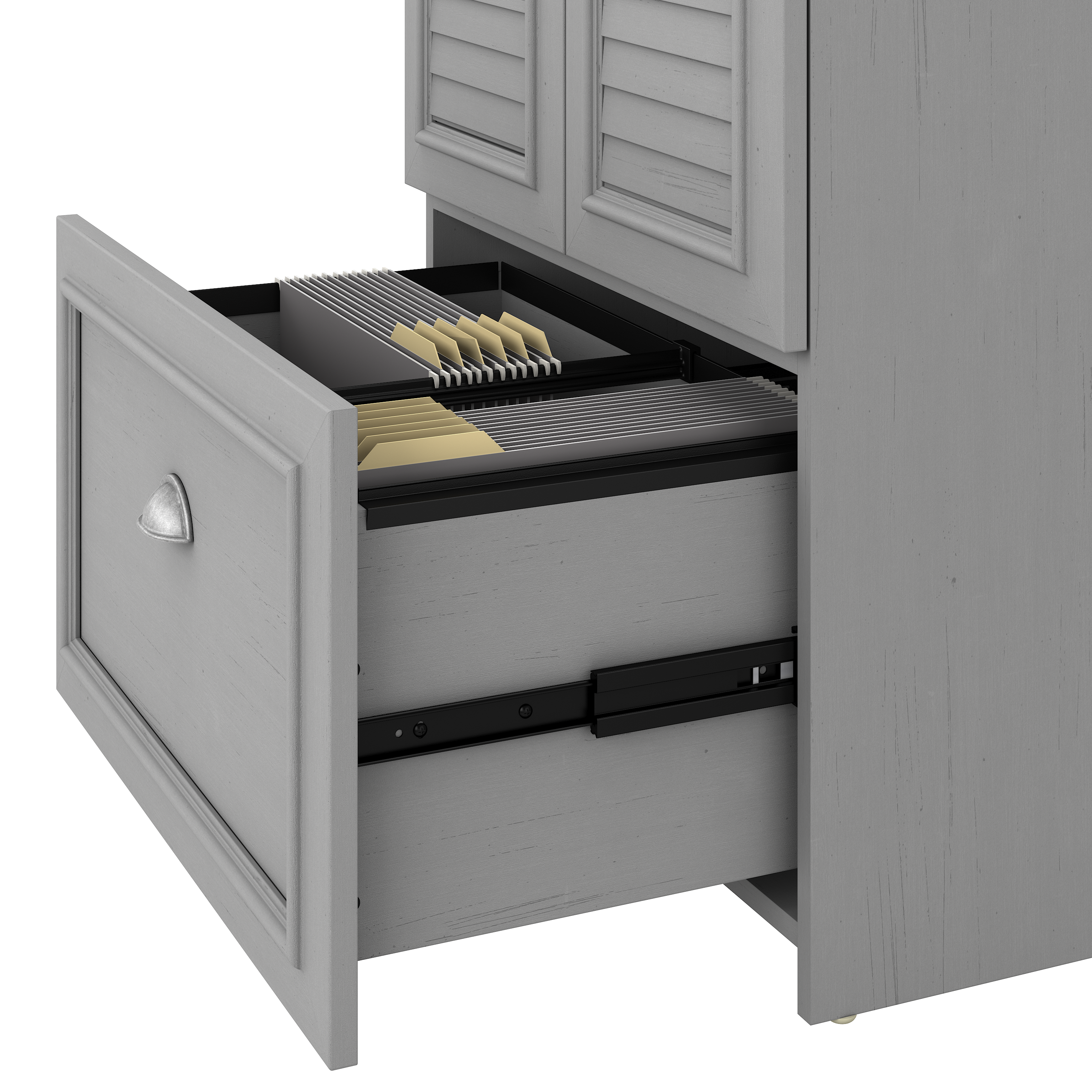 Shop Bush Furniture Fairview 60W L Shaped Desk with Hutch and Storage Cabinet with File Drawer 08 FV010CG #color_cape cod gray