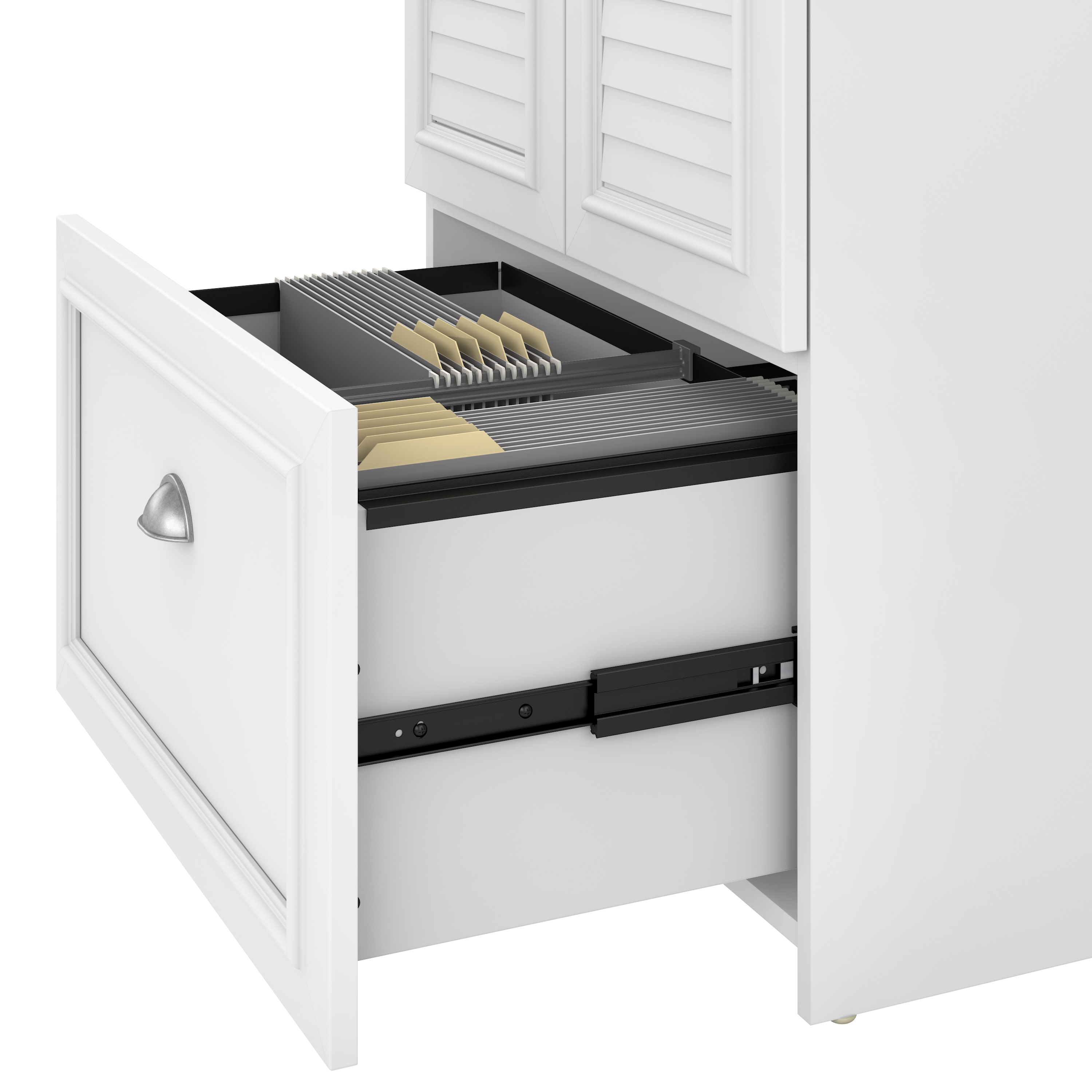 Shop Bush Furniture Fairview 60W L Shaped Desk with Hutch and Storage Cabinet with File Drawer 08 FV010G2W #color_shiplap gray/pure white