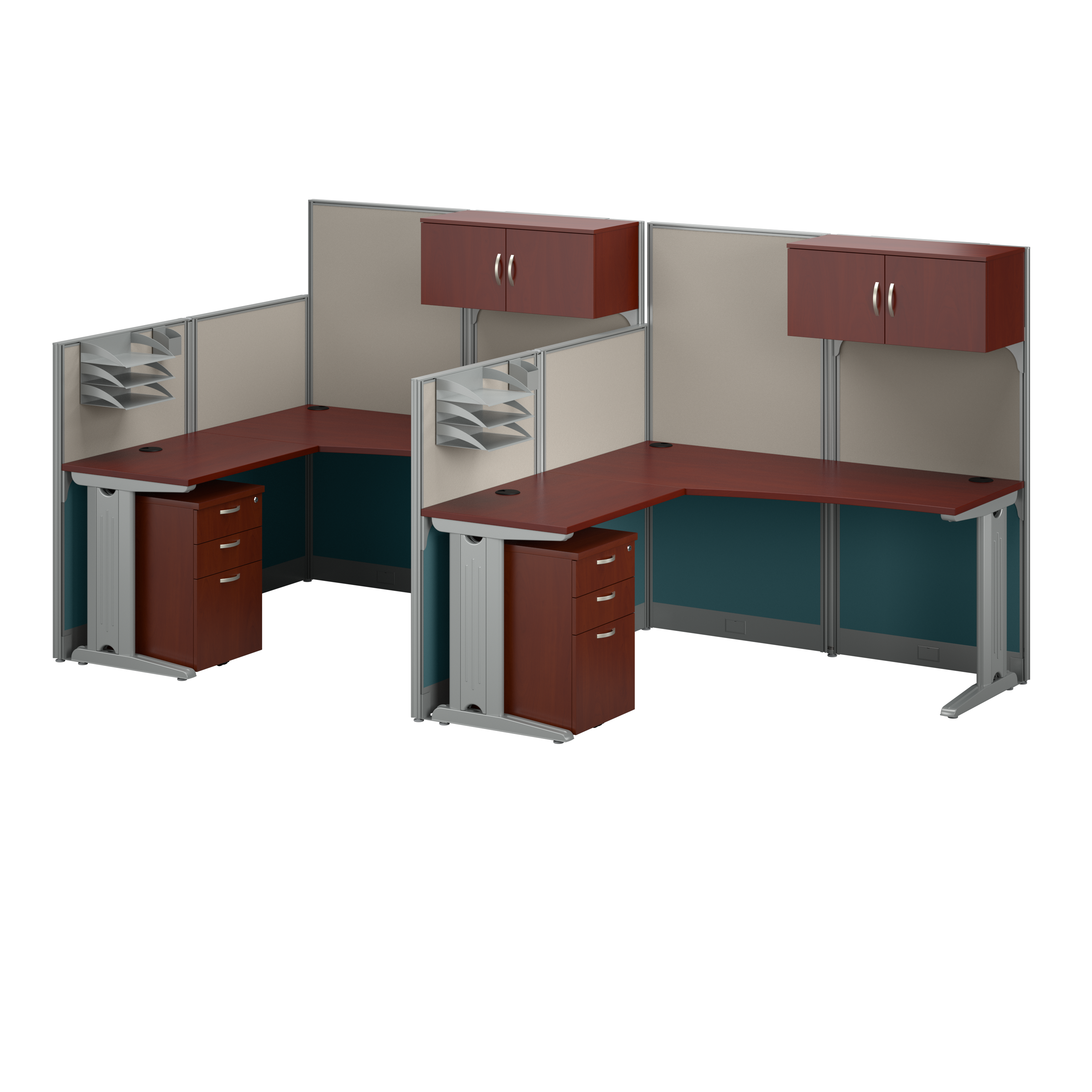 Shop Bush Business Furniture Office in an Hour 2 Person L Shaped Cubicle Desks with Storage, Drawers, and Organizers 02 OIAH008HC #color_hansen cherry