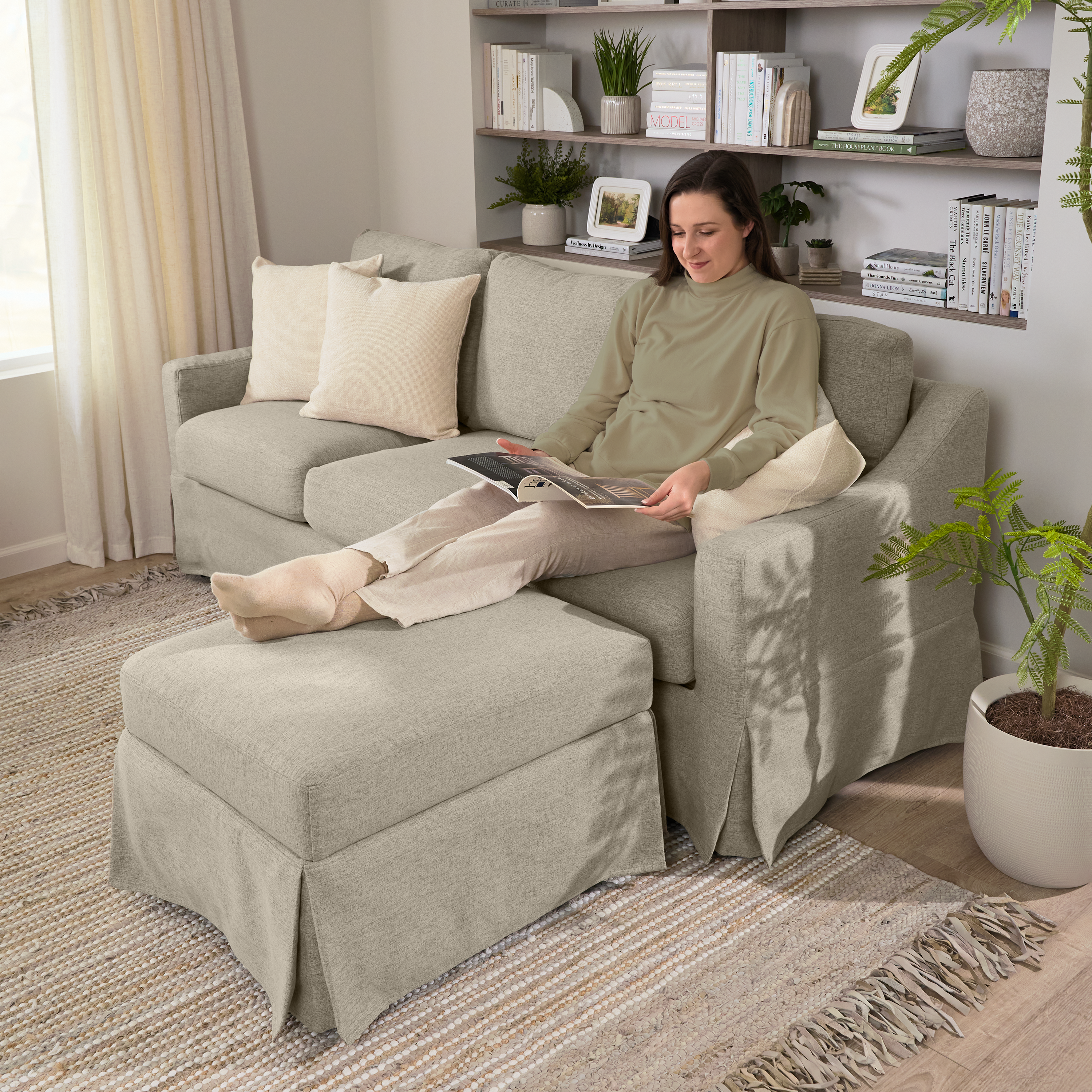 Shop Bush Home Harper Swivel Accent Chairs with Slipcovers - Set of 2 HAR001SDB 3 #color_sand basketweave fabric