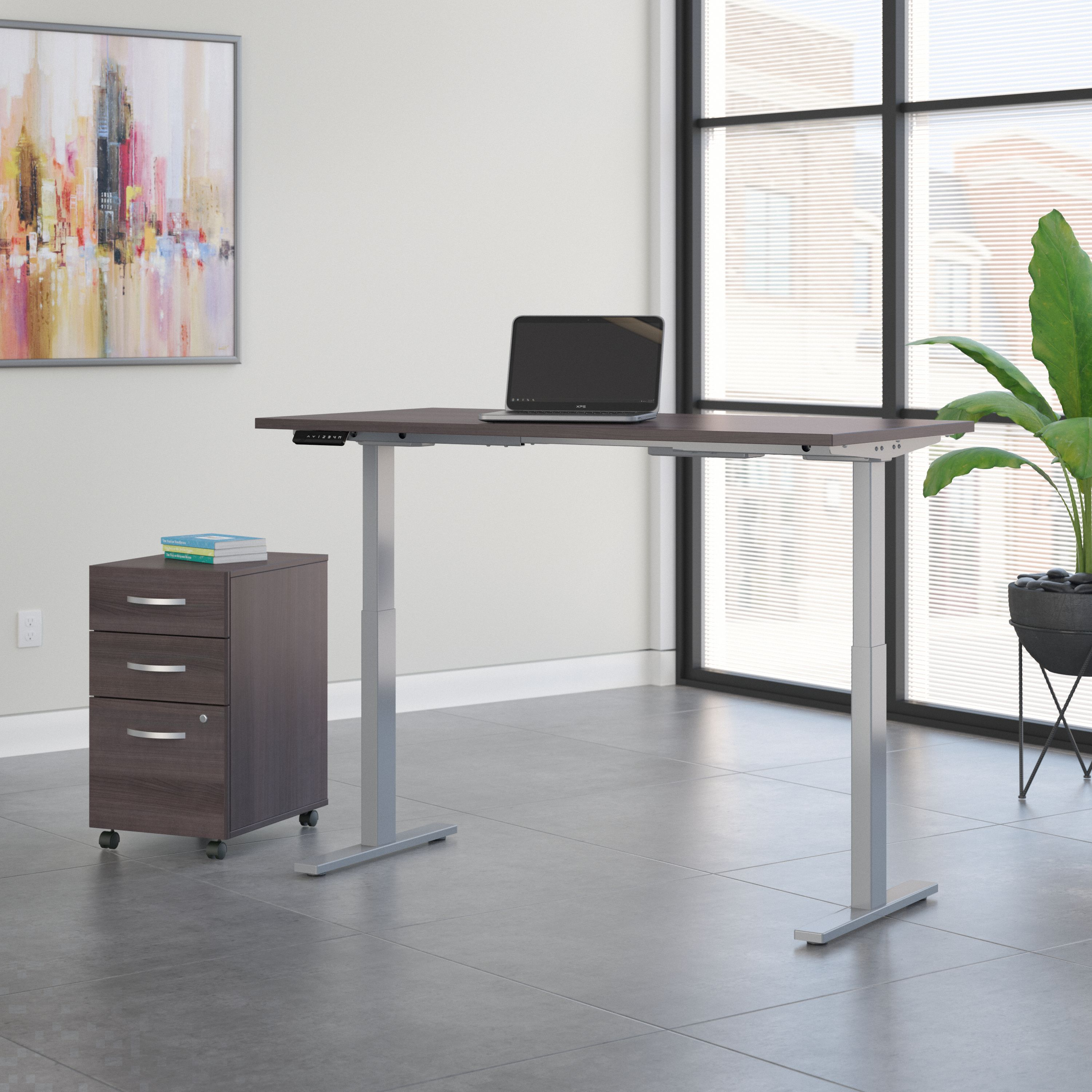 Shop Move 60 Series by Bush Business Furniture 60W x 30D Height Adjustable Standing Desk with Storage 01 M6S011SGSU #color_storm gray/cool gray metallic