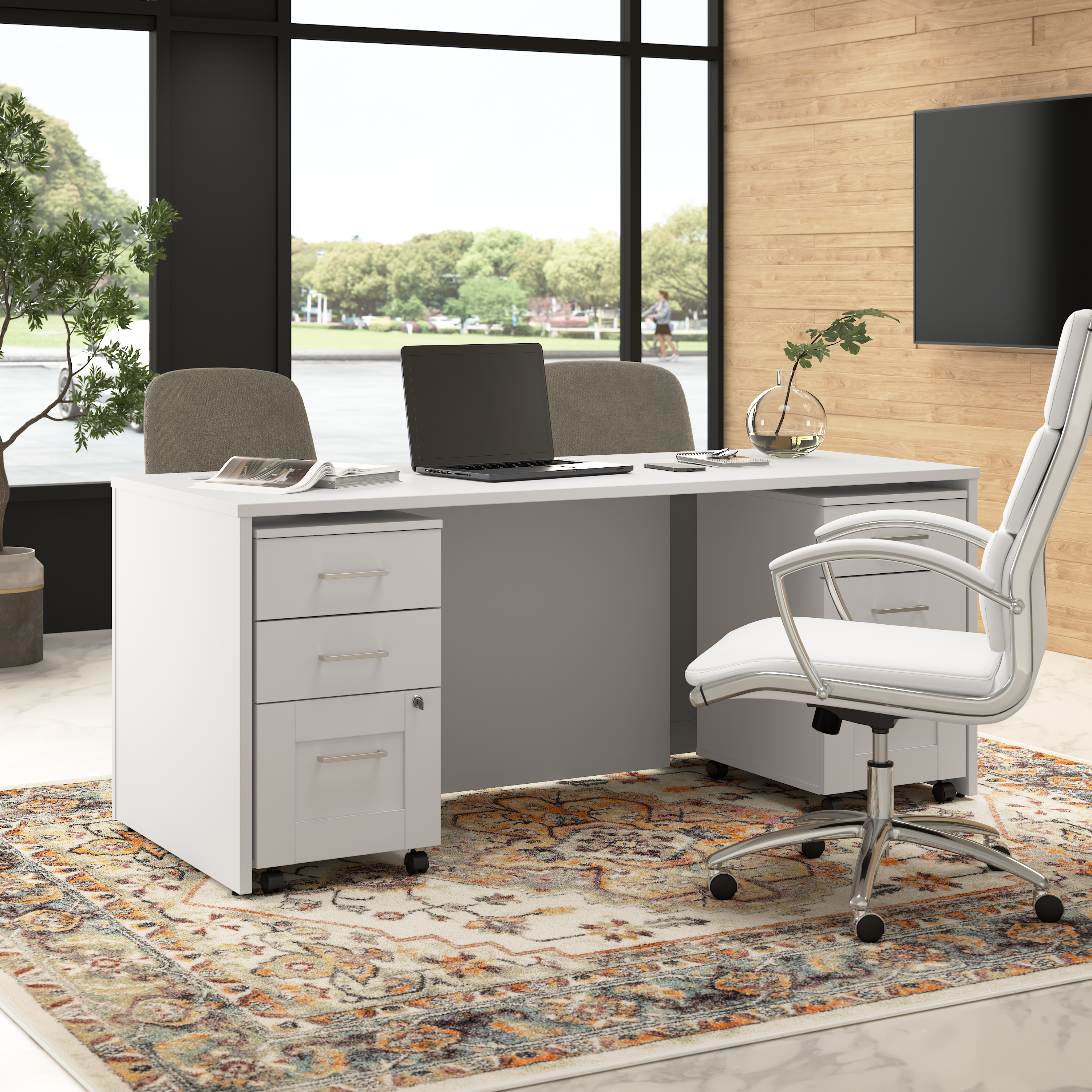 Shop Bush Business Furniture Hampton Heights 72W x 30D Executive Desk with Mobile File Cabinets 06 HHD016WH #color_white