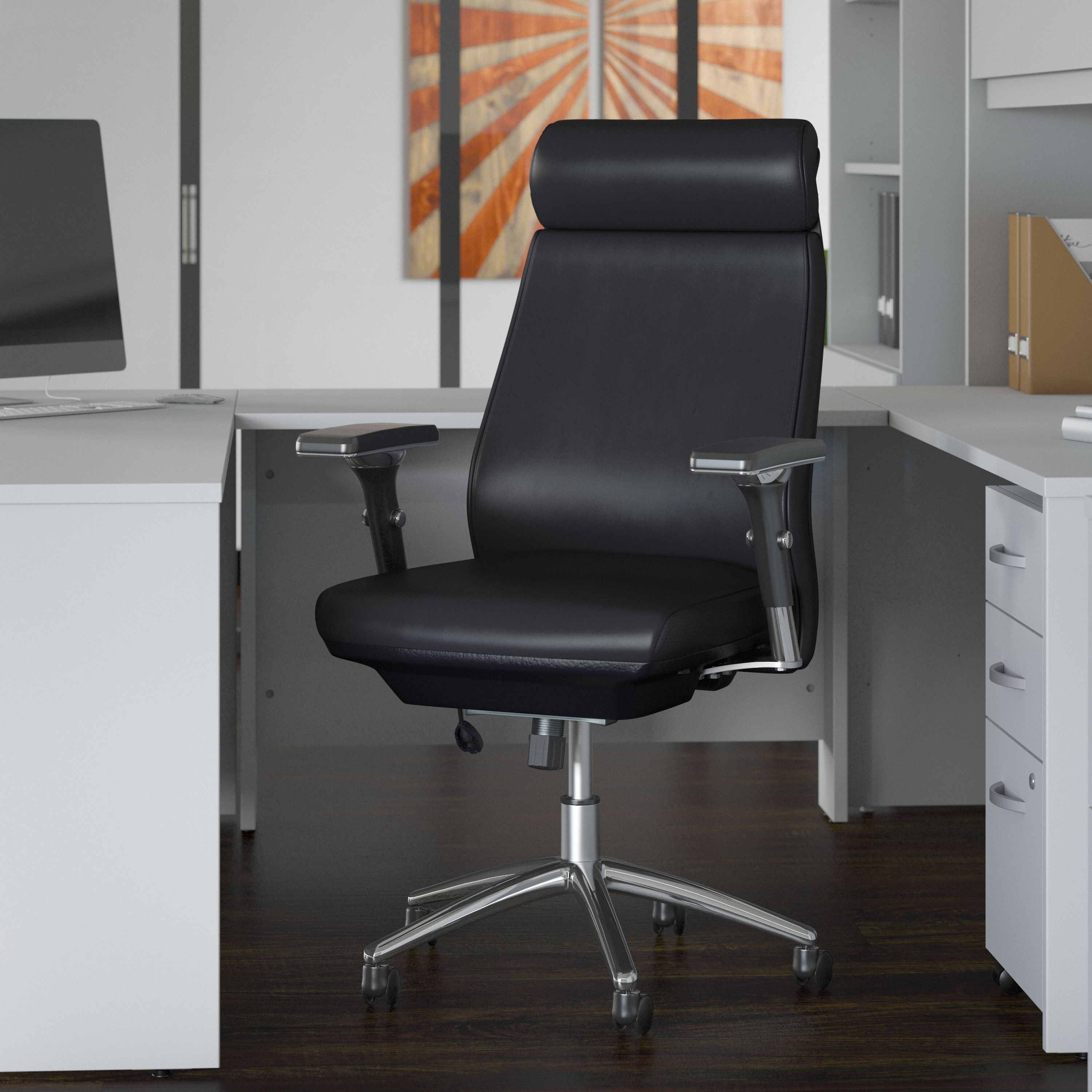 Shop Bush Business Furniture Metropolis High Back Leather Executive Office Chair 01 CH1601BLL-03 #color_black leather