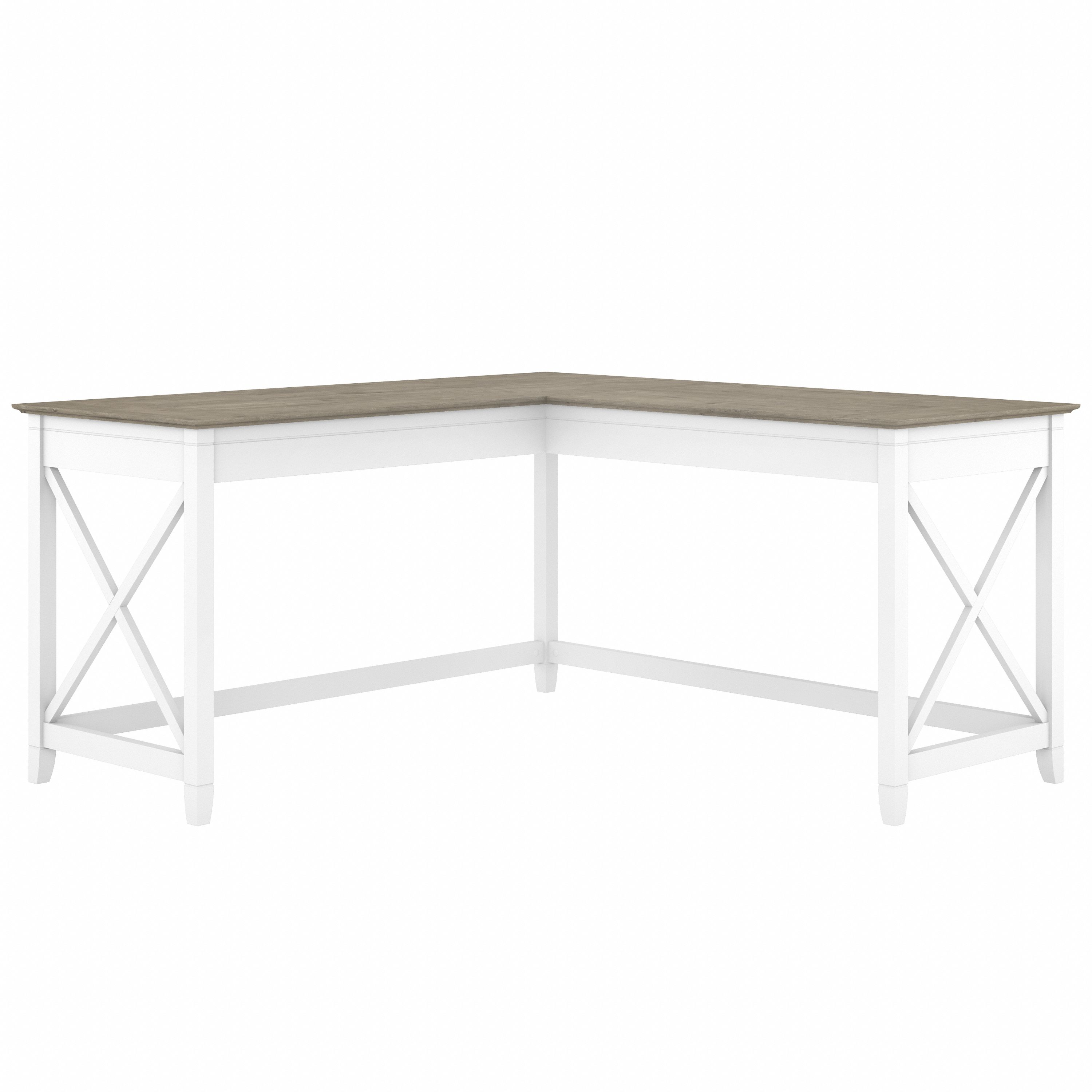 Shop Bush Furniture Key West 60W L Shaped Desk 02 KWD160G2W-03 #color_shiplap gray/pure white