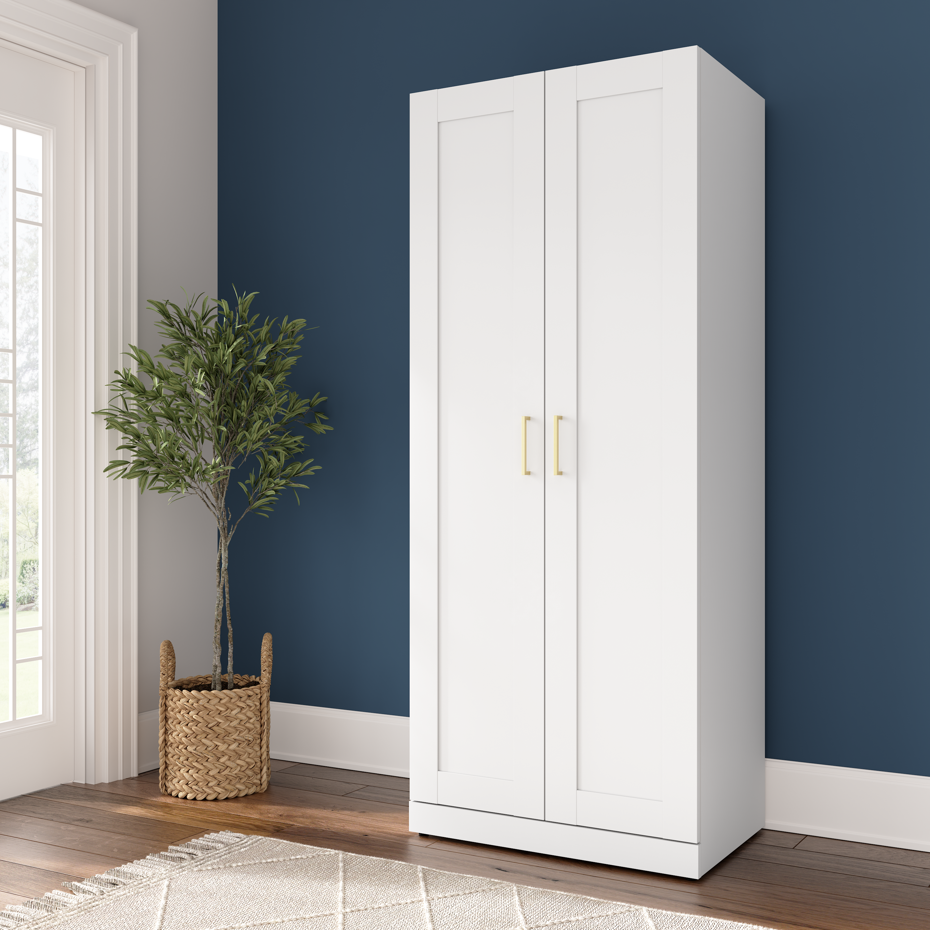 Shop Bush Furniture Hampton Heights 30W Tall Storage Cabinet with Doors and Shelves 01 HHS630WHK #color_white