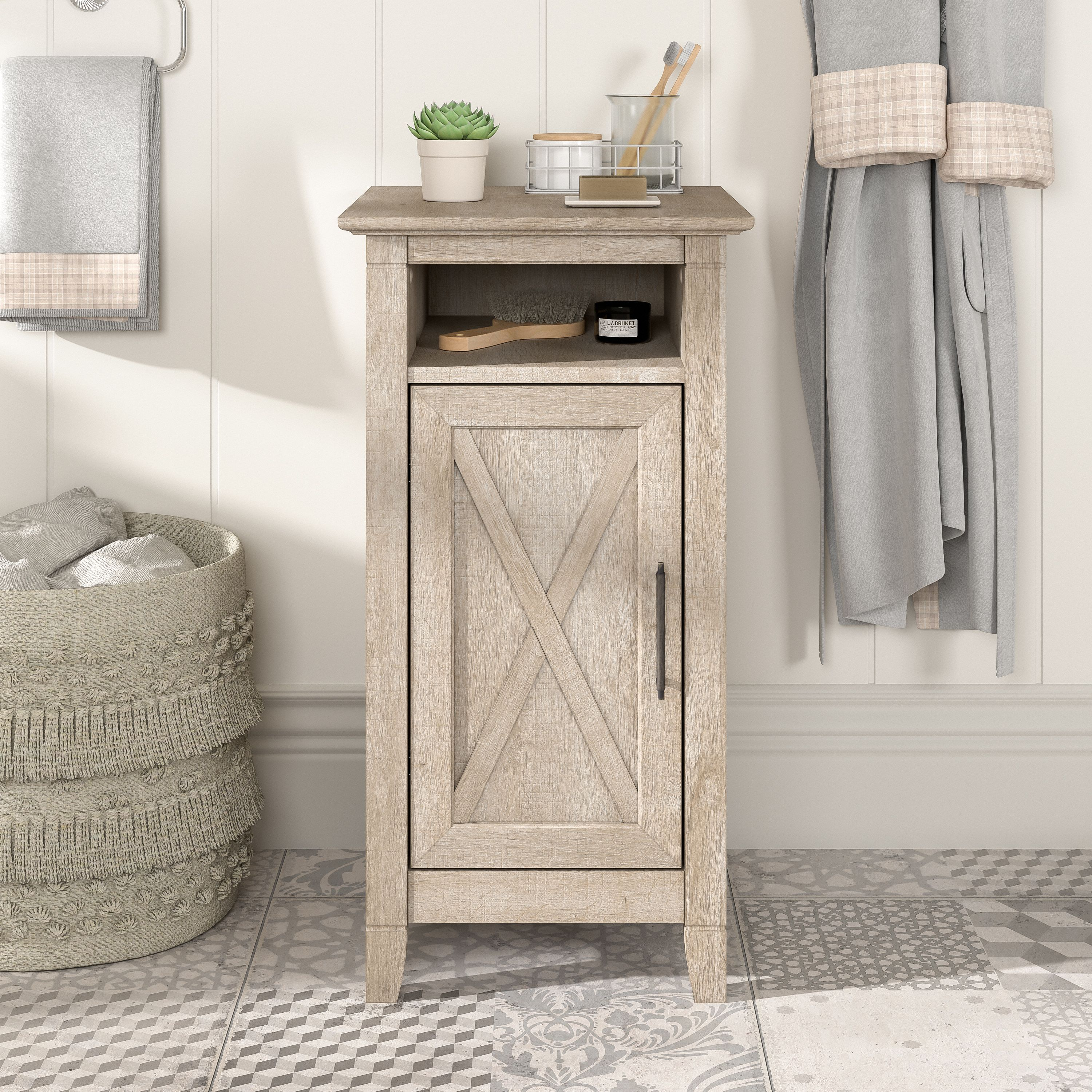 Shop Bush Furniture Key West Small Bathroom Storage Cabinet 01 KWS116WG-Z1 #color_washed gray