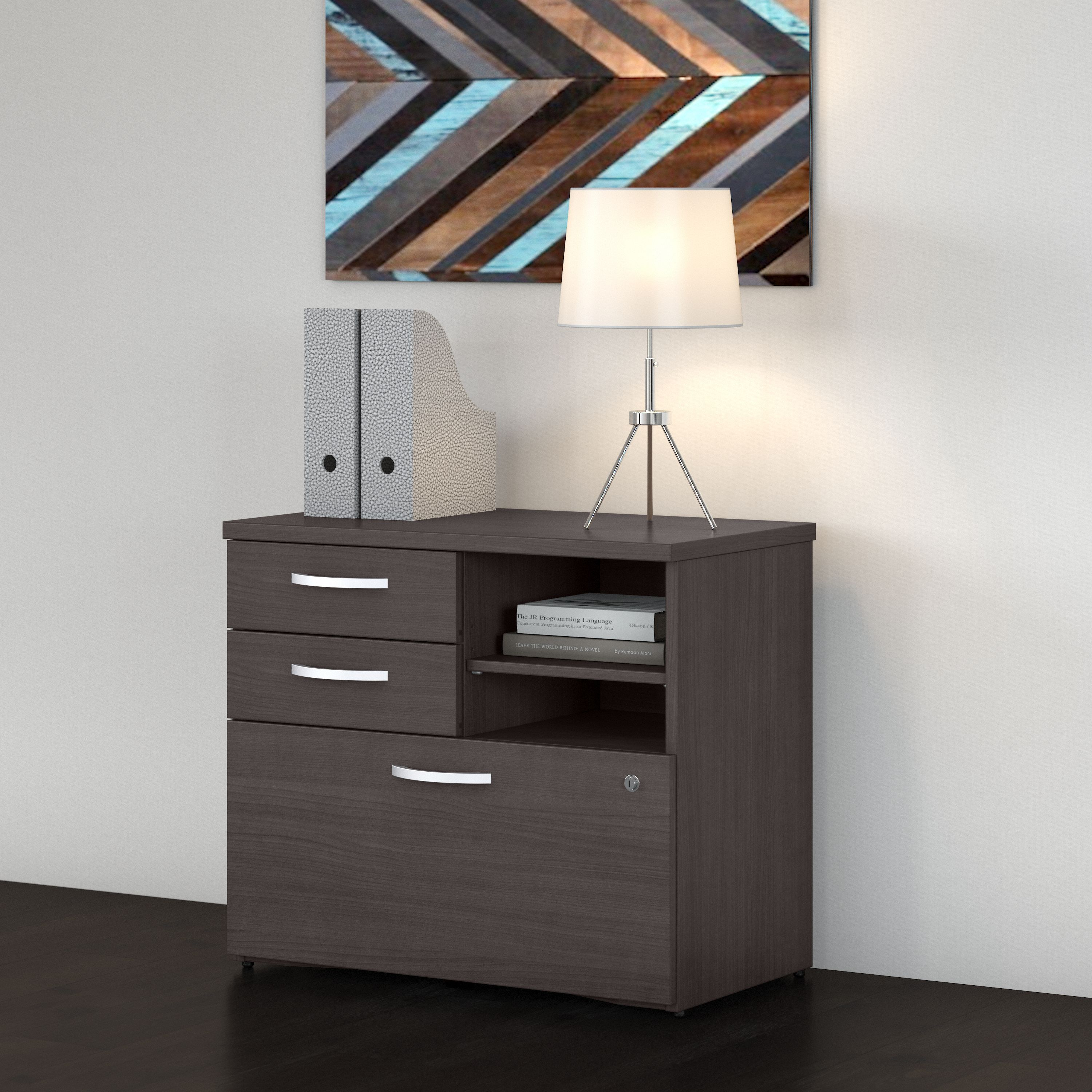 Shop Bush Business Furniture Studio C Office Storage Cabinet with Drawers and Shelves 01 SCF130SGSU #color_storm gray