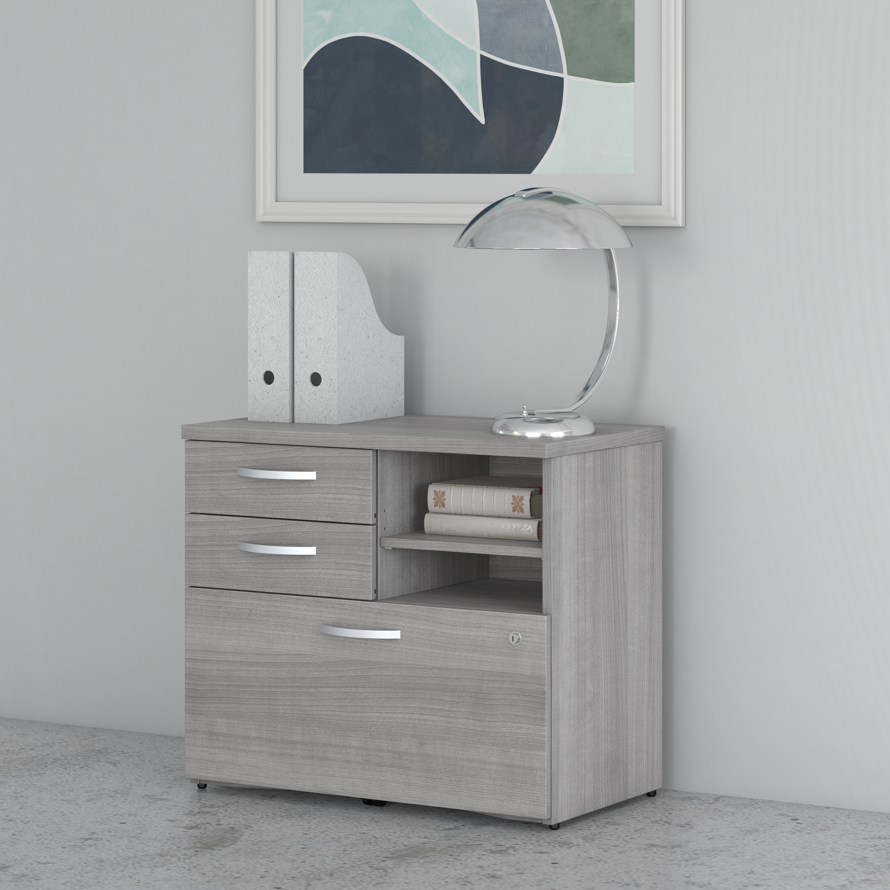 Shop Bush Business Furniture Studio C Office Storage Cabinet with Drawers and Shelves 01 SCF130PGSU #color_platinum gray