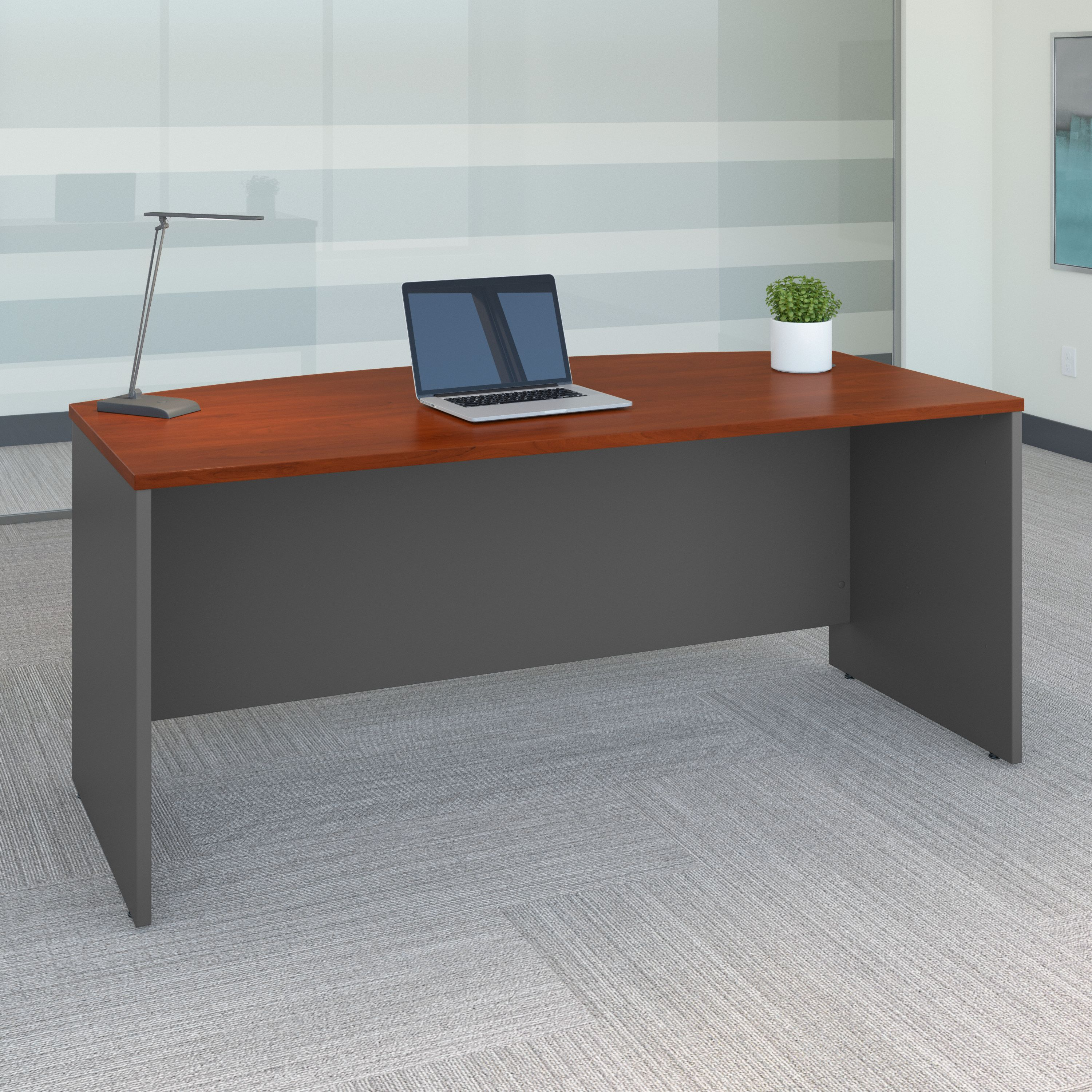 Shop Bush Business Furniture Series C 72W x 36D Bow Front Desk 01 WC24446 #color_hansen cherry/graphite gray