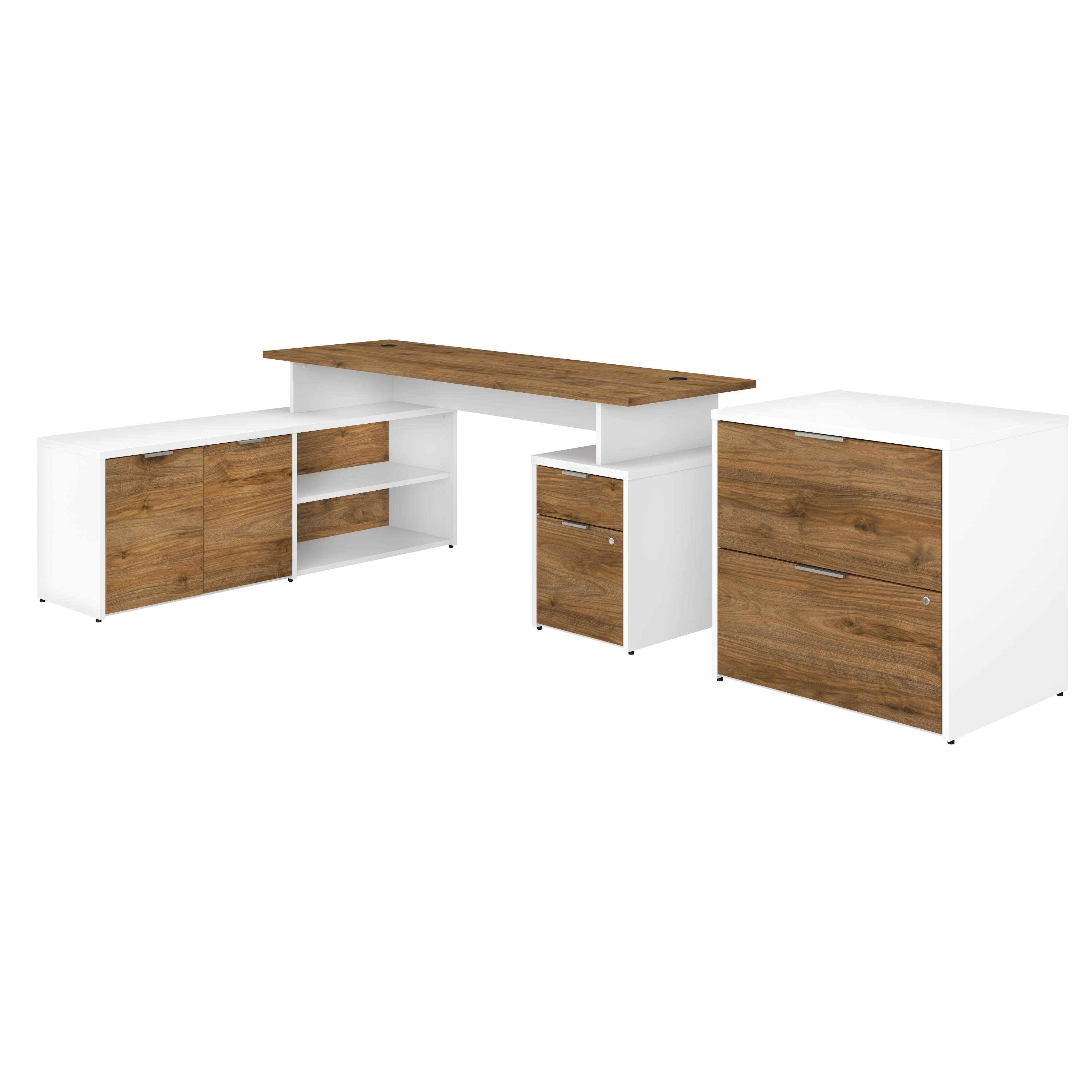 Shop Bush Business Furniture Jamestown 72W L Shaped Desk with Drawers and Lateral File Cabinet 02 JTN010FWWHSU #color_fresh walnut/white