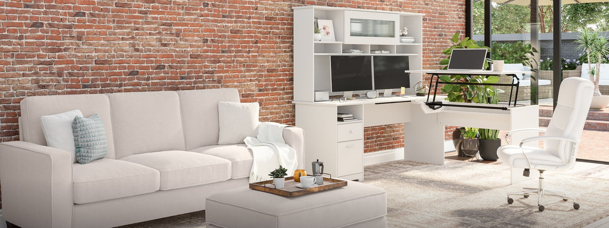 Bush Furniture Cabot Armadio Laterale 2 Cassetti - Lino Bianco Rovere - 81 X 51 X 76 Cm - Capacità 27 Kg Per Cassetto - Per Documenti A4 E Legali