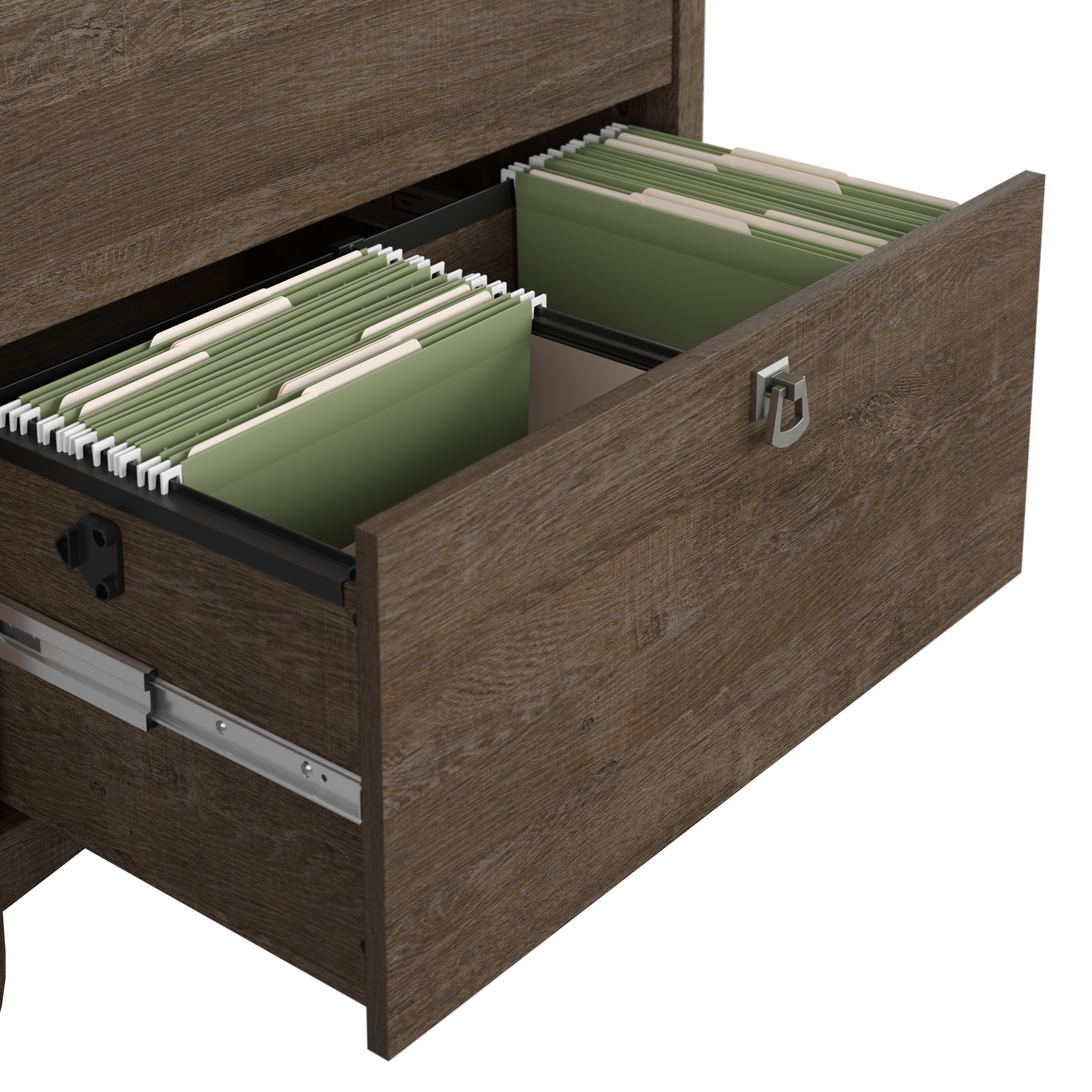 Shop Bush Furniture Salinas 60W L Shaped Desk with Hutch, Lateral File Cabinet and 5 Shelf Bookcase 08 SAL007ABR #color_ash brown