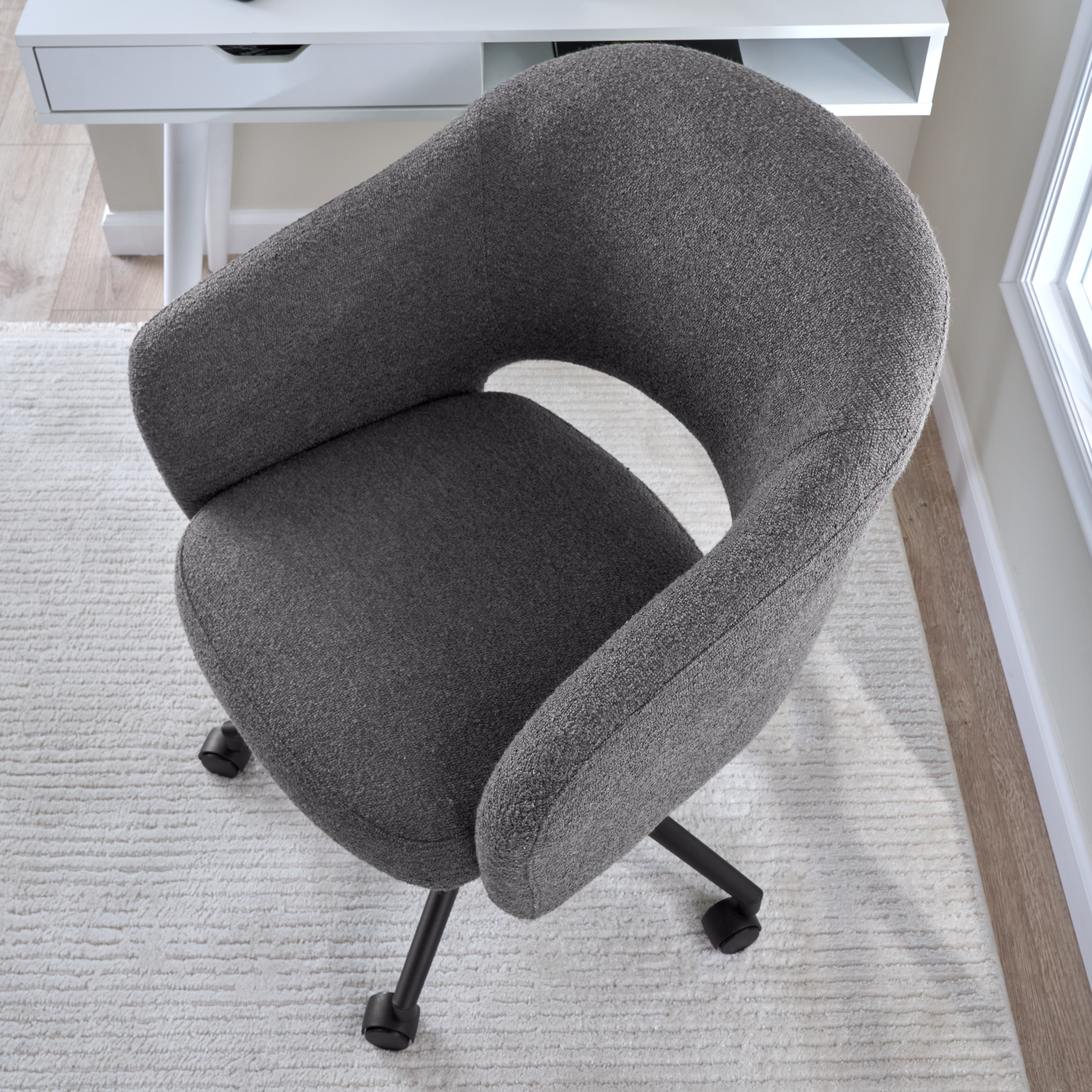 Shop Bush Furniture Nora 40W Small Writing Desk and Chair Set for Home Office 04 NRA002WH #color_pure white/dark charcoal fabric