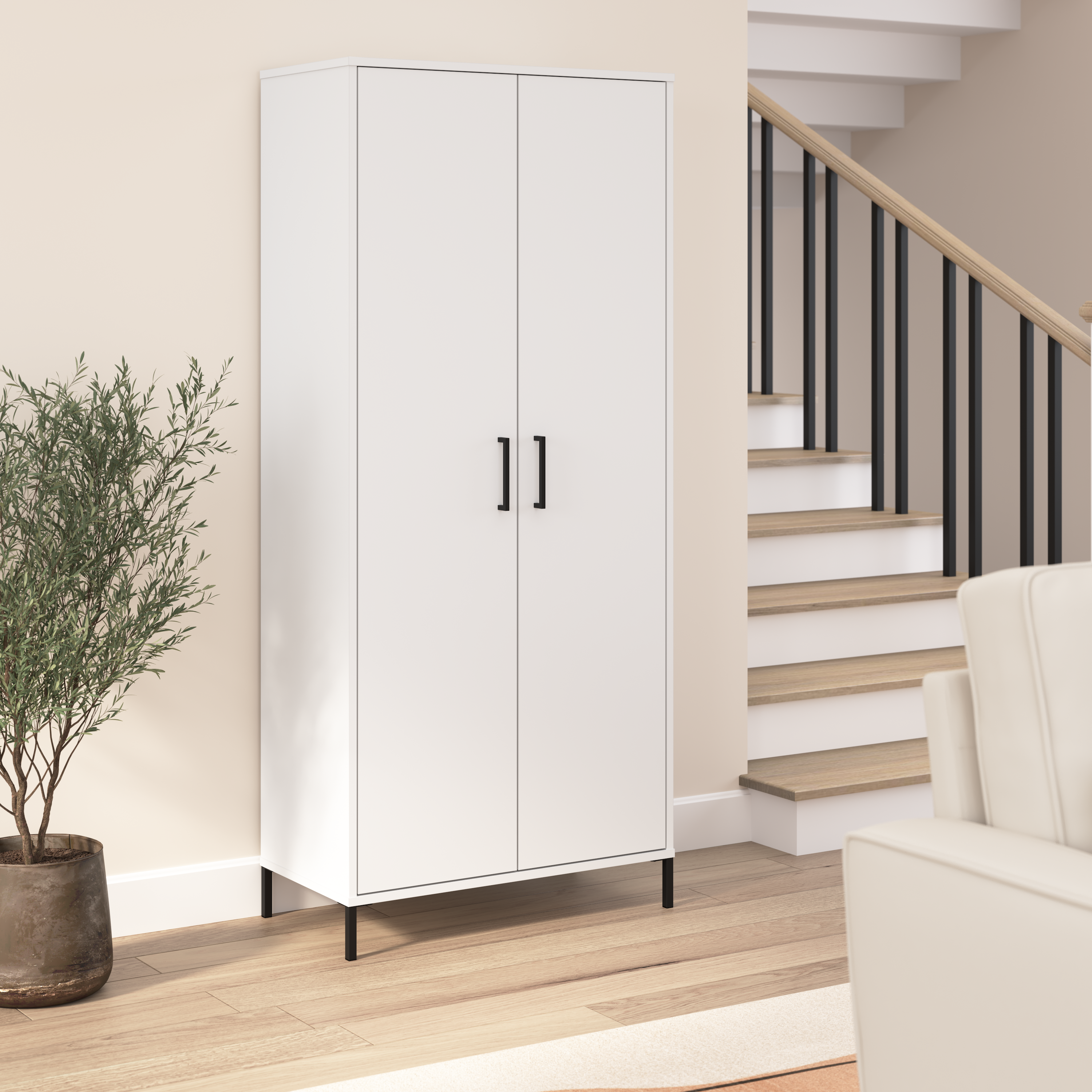 Shop Bush Furniture Essence Tall Storage Cabinet with Doors 01 ESS129WH #color_white
