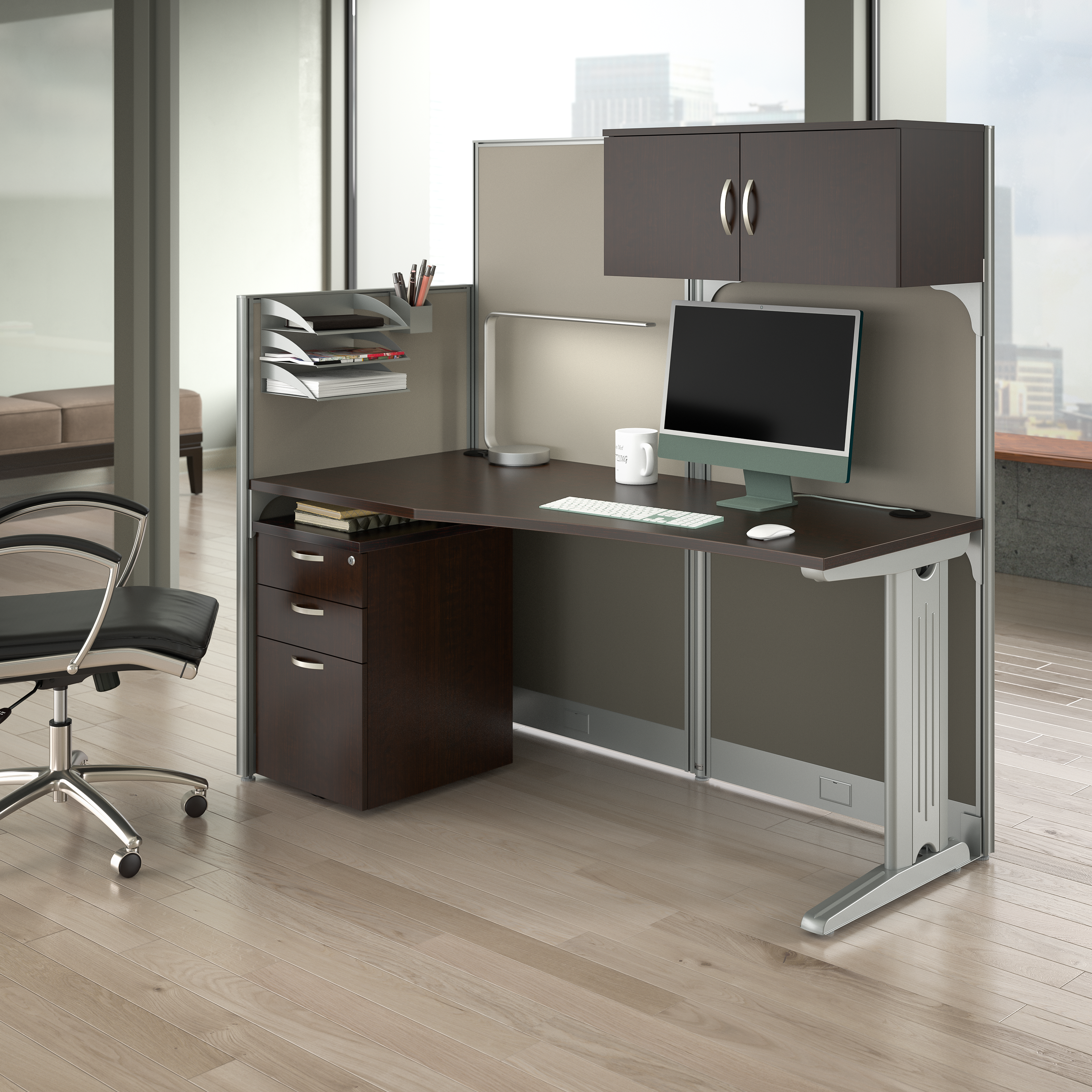 Shop Bush Business Furniture Office in an Hour 65W Straight Cubicle Desk with Storage, Drawers, and Organizers 01 WC36892-03STGK #color_mocha cherry