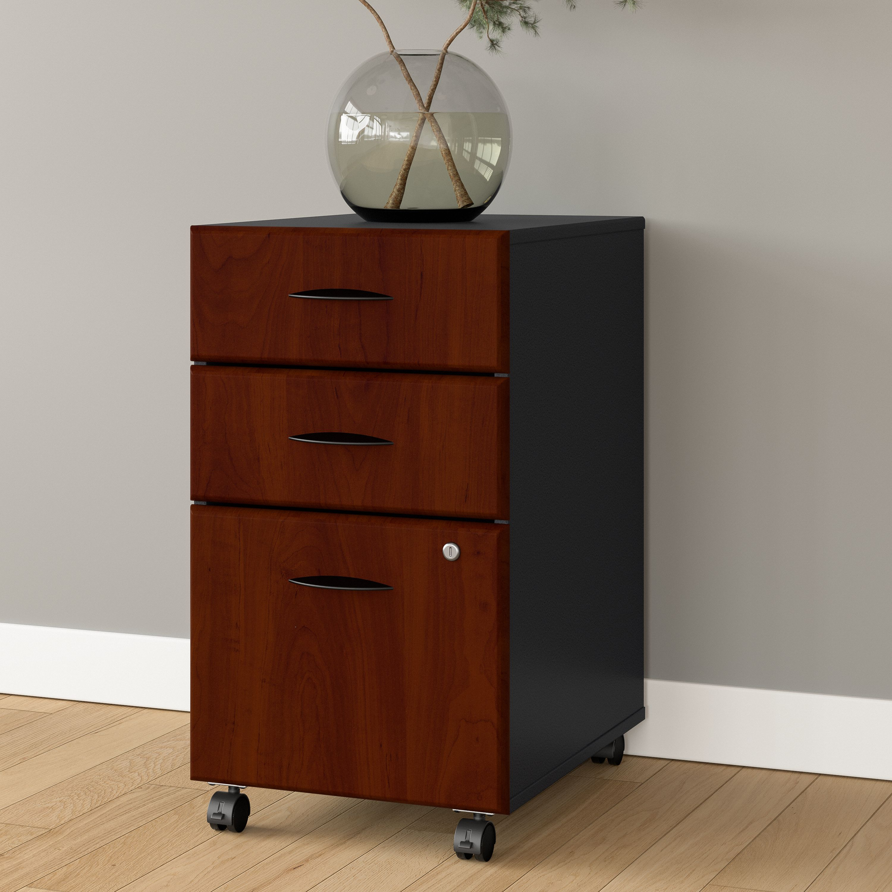 Shop Bush Business Furniture Series A 3 Drawer Mobile File Cabinet 01 WC94453PSU #color_hansen cherry/galaxy