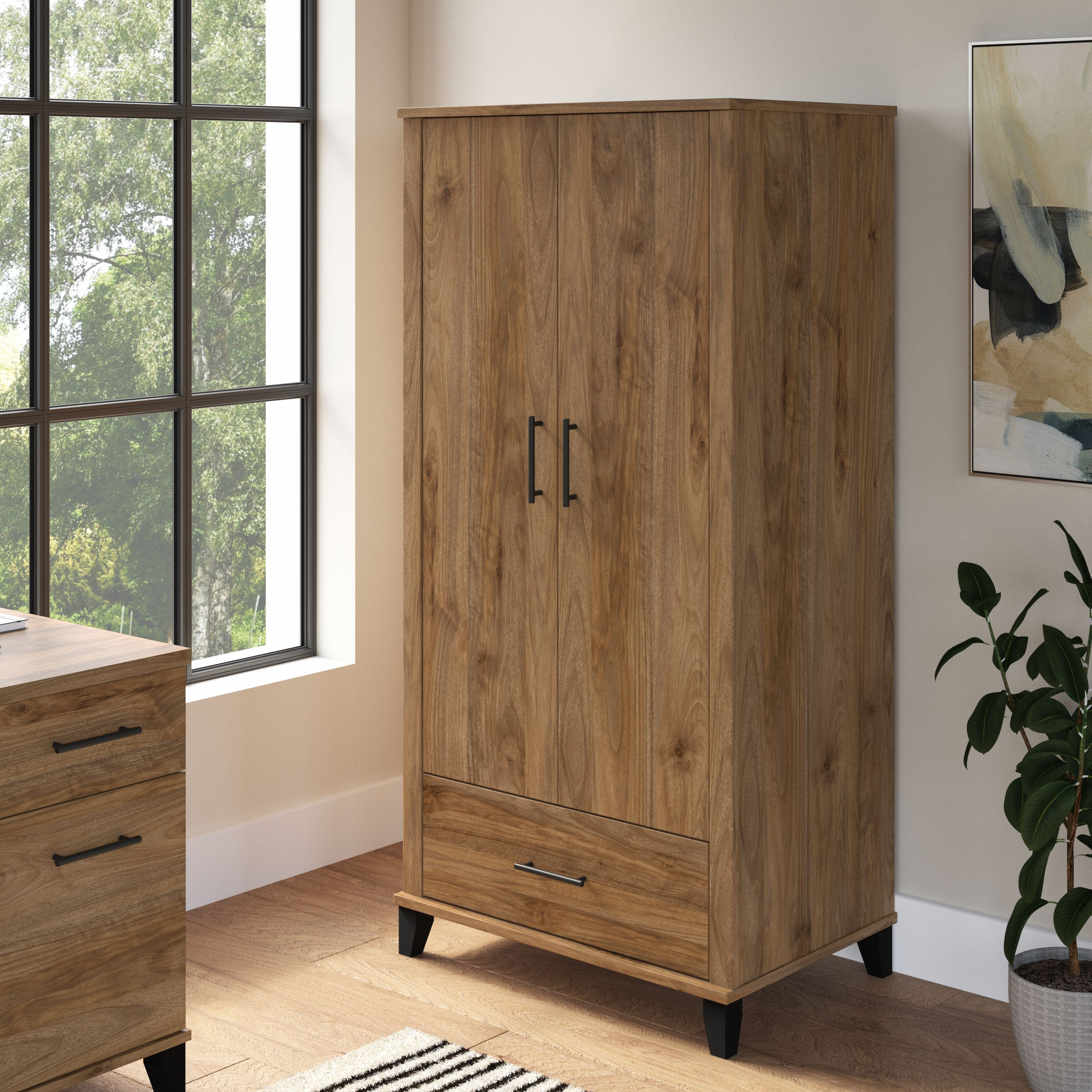 Shop Bush Furniture Somerset Tall Storage Cabinet with Doors and Drawer 01 STS166FWK-Z2 #color_fresh walnut