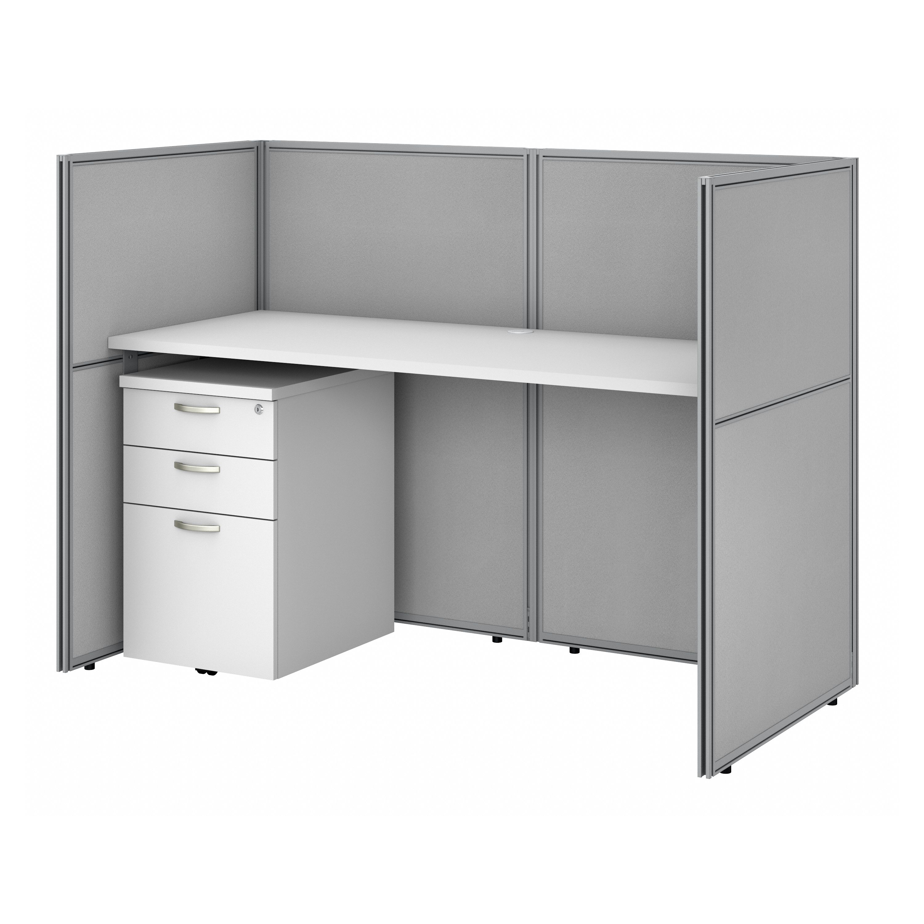 Shop Bush Business Furniture Easy Office 60W Cubicle Desk with File Cabinet and 45H Closed Panels Workstation 02 EOD260SWH-03K #color_pure white/silver gray fabric